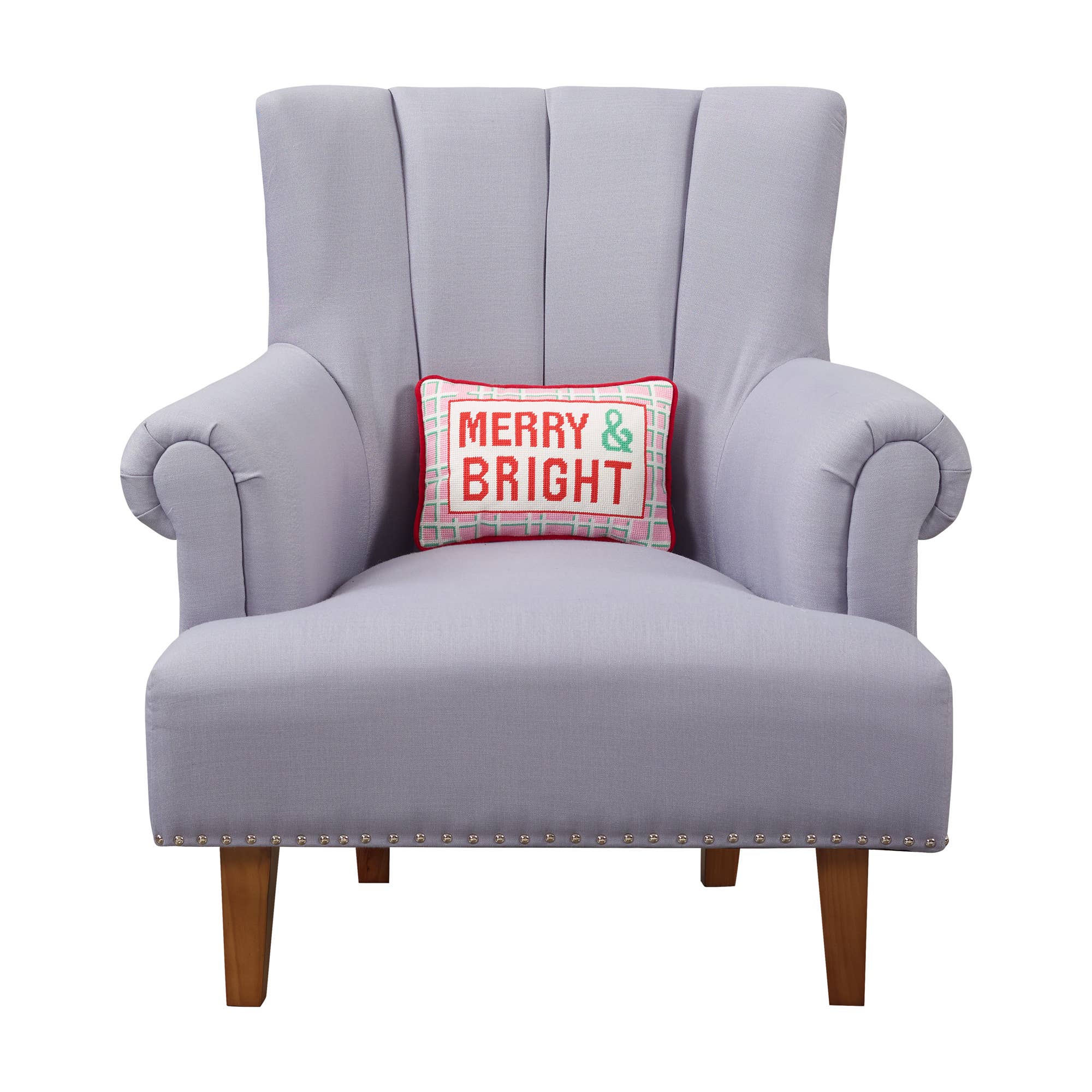 Merry & Bright Embroidered Throw Pillow - bubblegum market