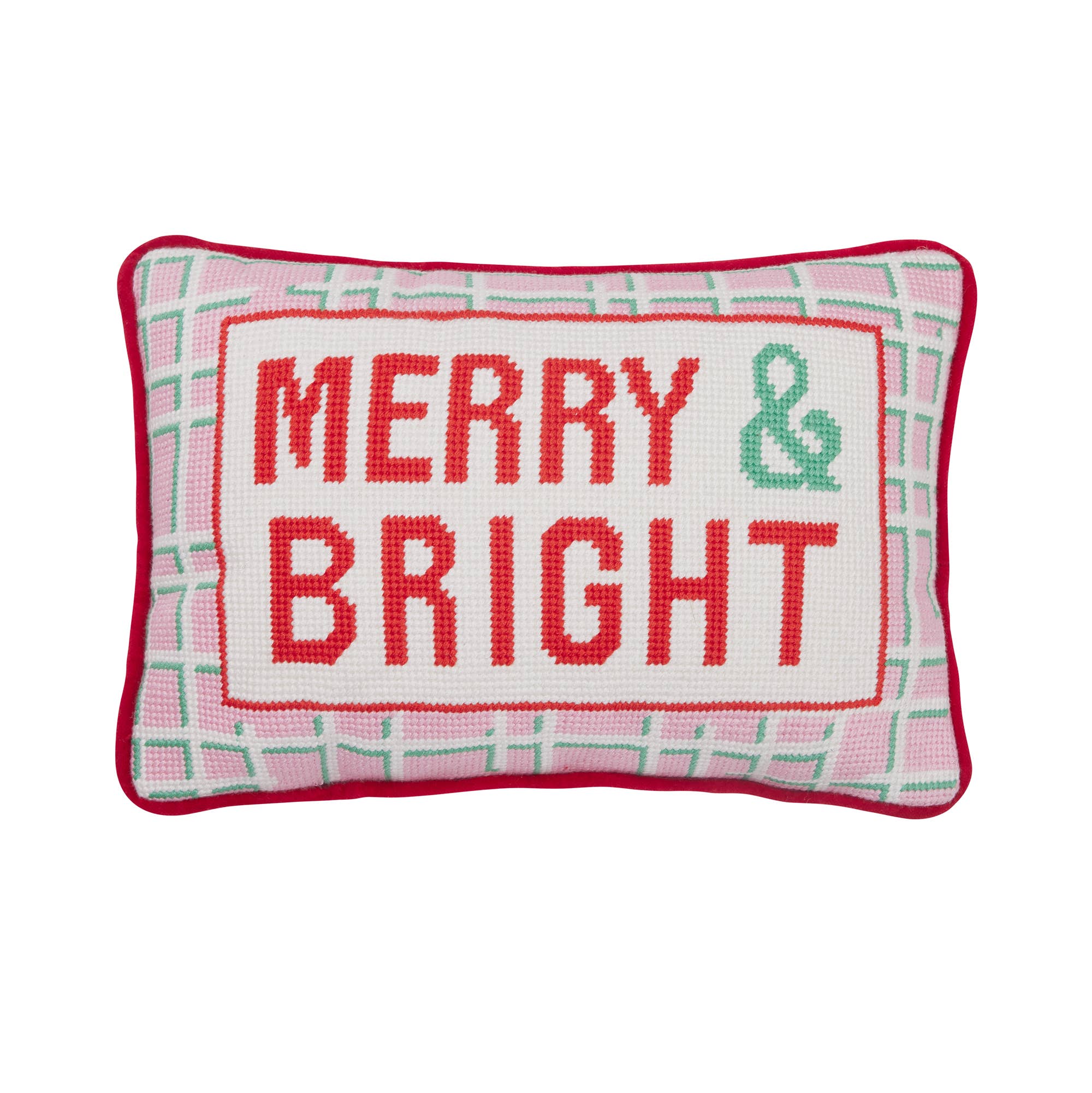Merry & Bright Embroidered Throw Pillow - bubblegum market