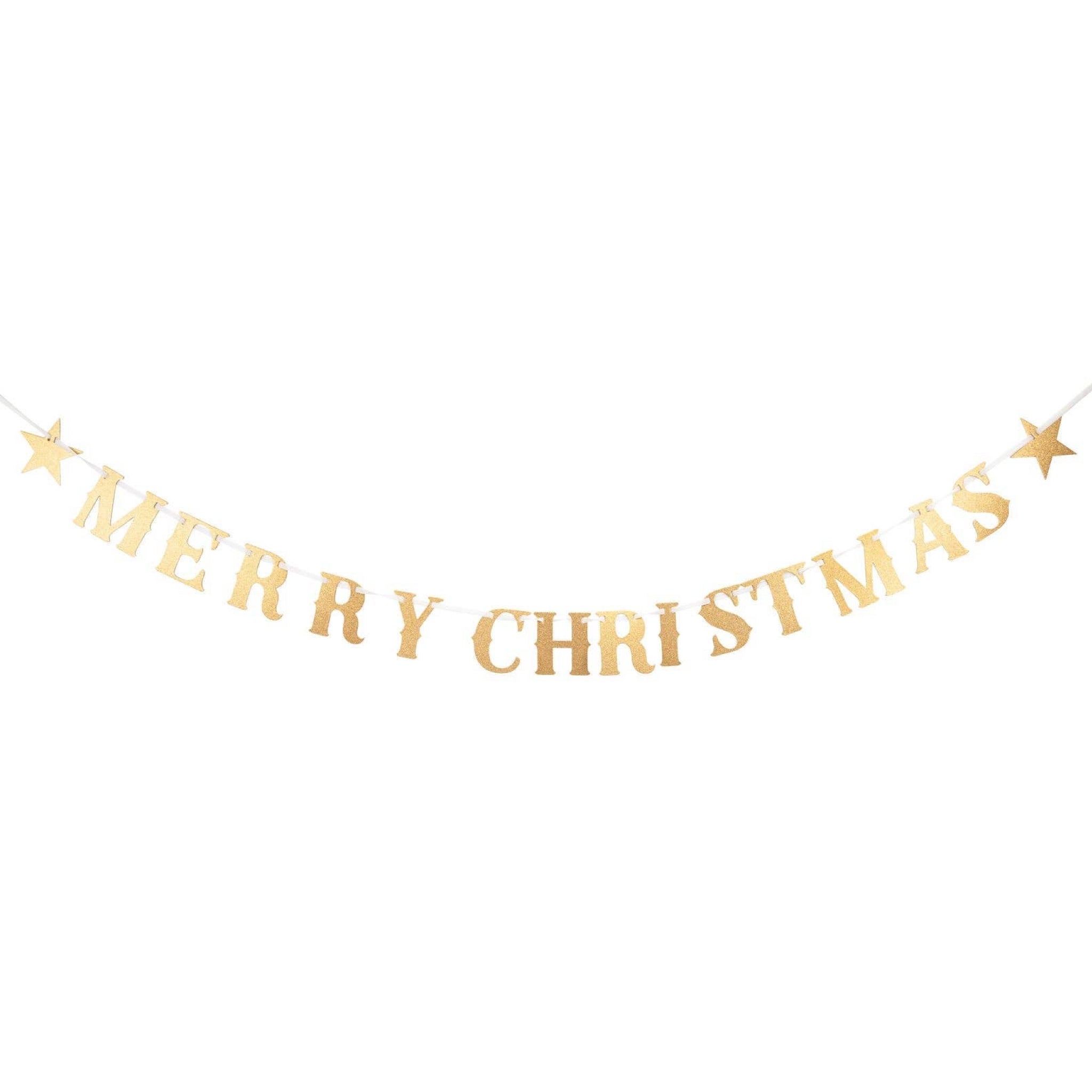 Merry Christmas Glitter Chipboard Banner - bubblegum market