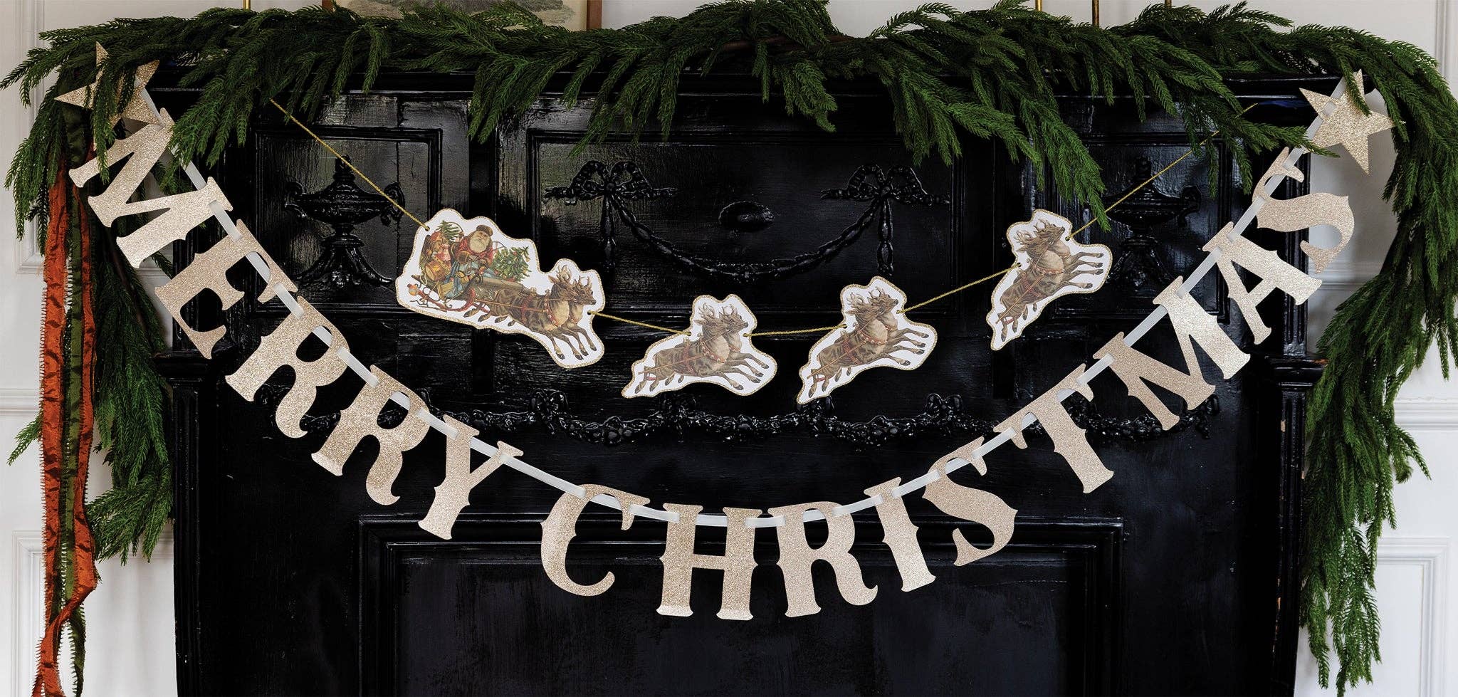 Merry Christmas Glitter Chipboard Banner - bubblegum market