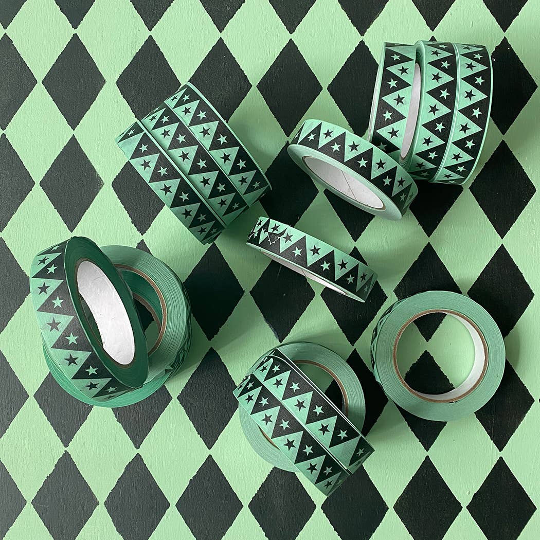 Mint Triangle & Star Patterned Tape - bubblegum market