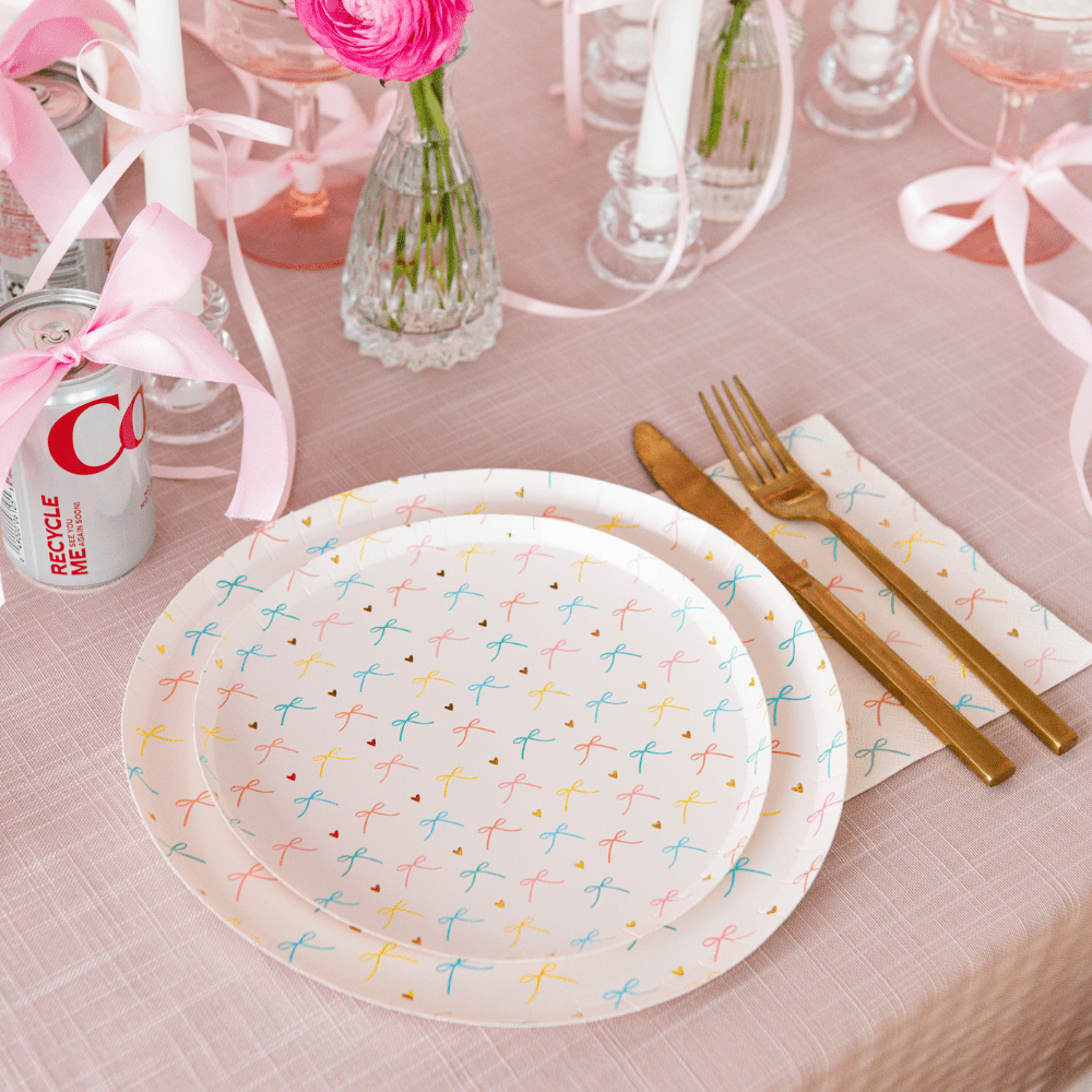 Multi - color Bows Dessert Plates 8" - bubblegum market
