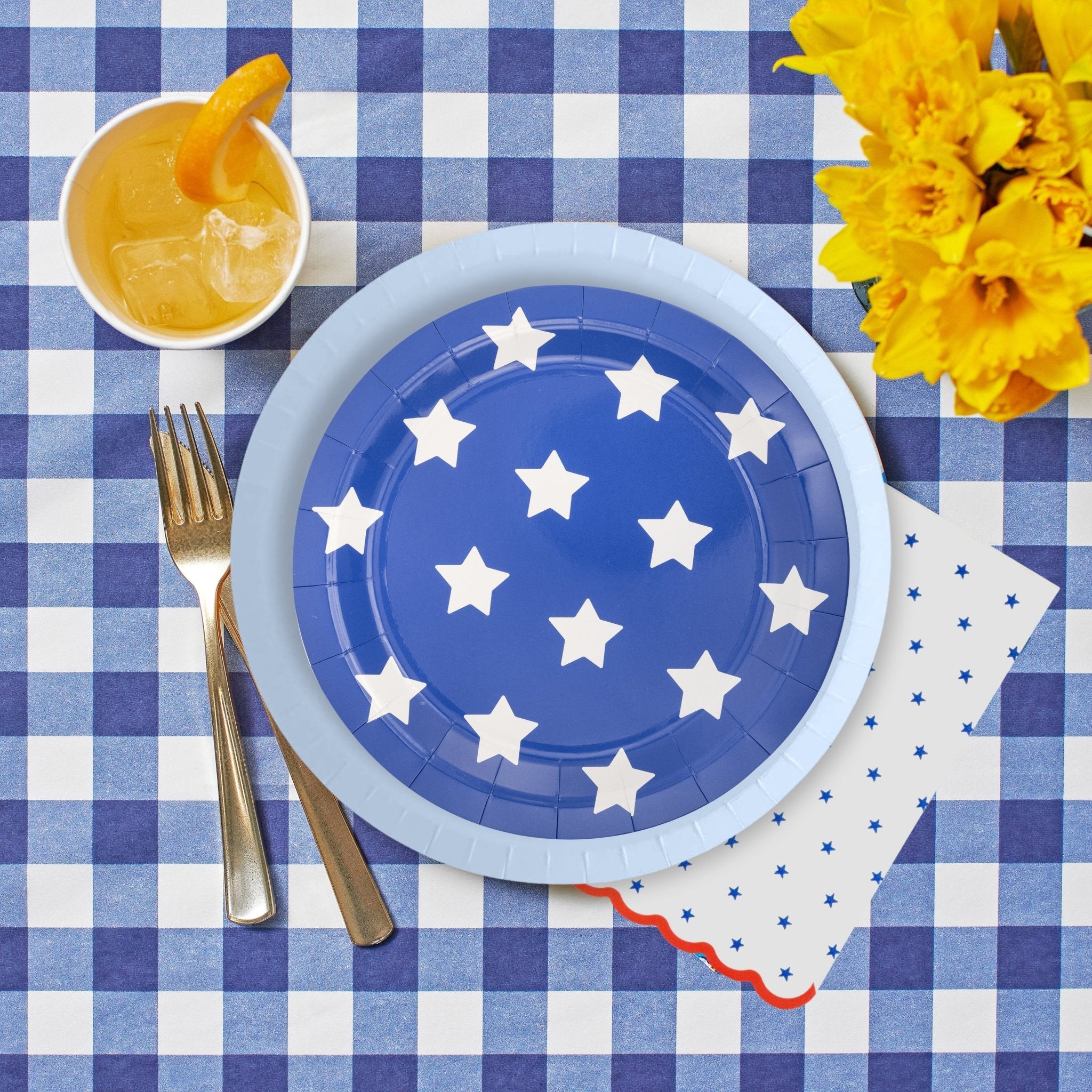 Navy Gingham Paper Tablecloth - bubblegum market