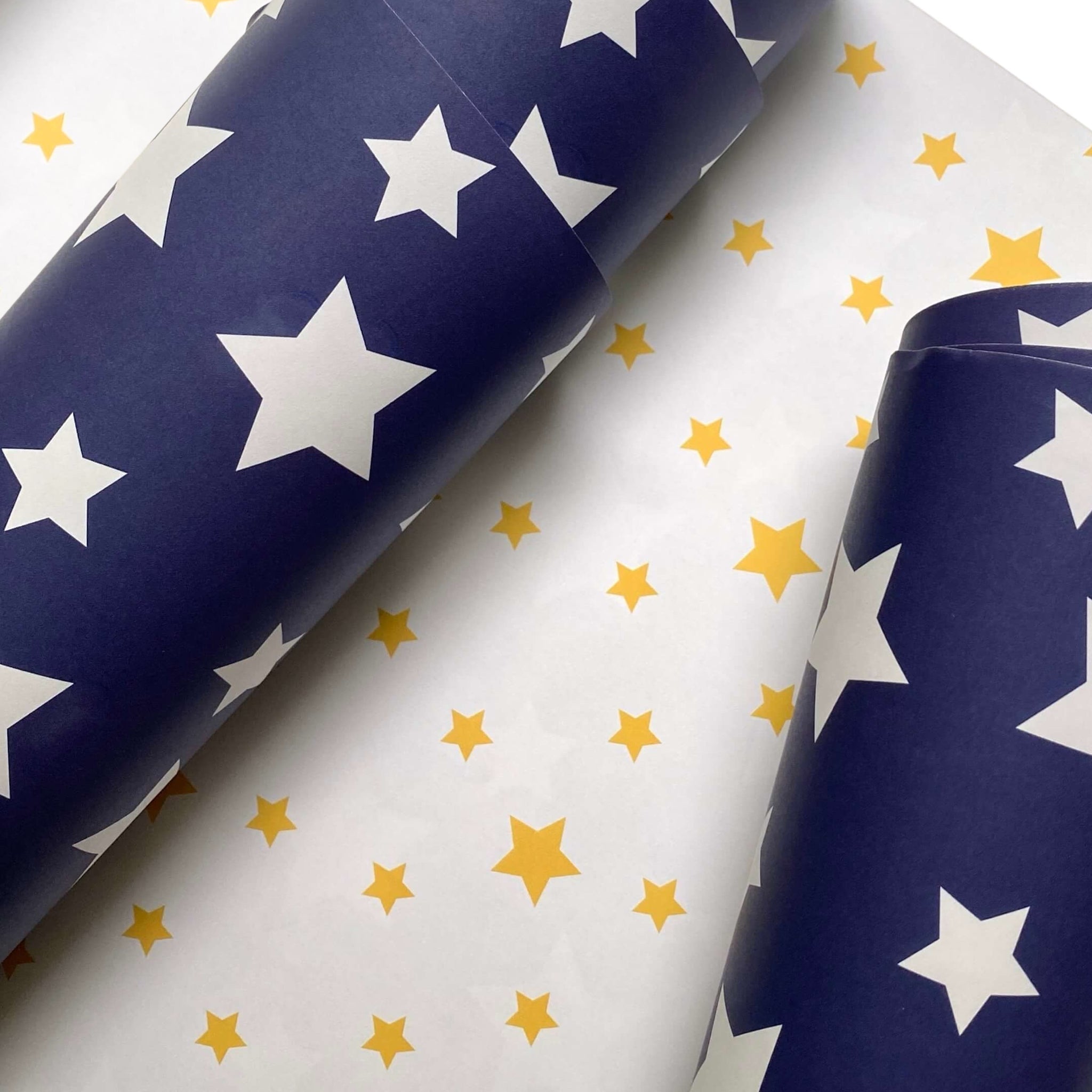 Navy & Gold Stars Wrapping Paper Sheets (Roll of 3) - bubblegum market