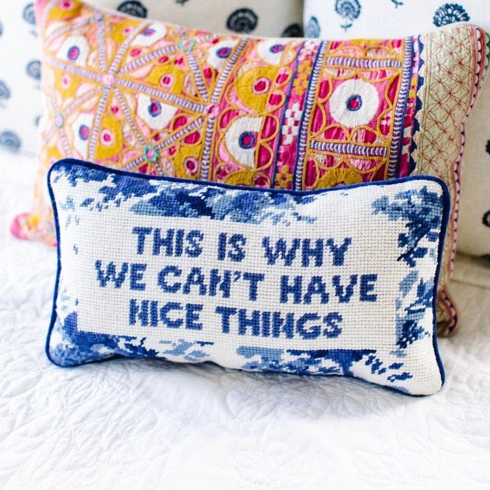 NICE THINGS Needlepoint Pillow - bubblegum market