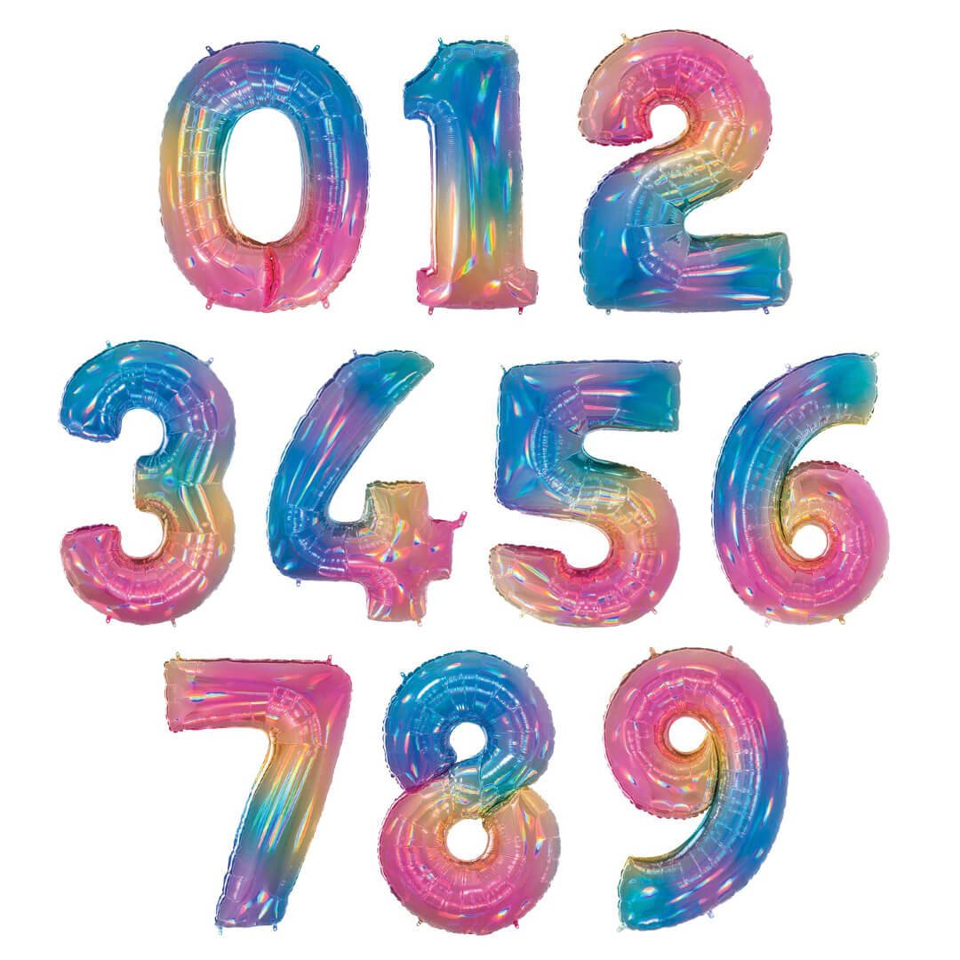 Opal Holographic Rainbow Number Mylar Balloon 40" - bubblegum market
