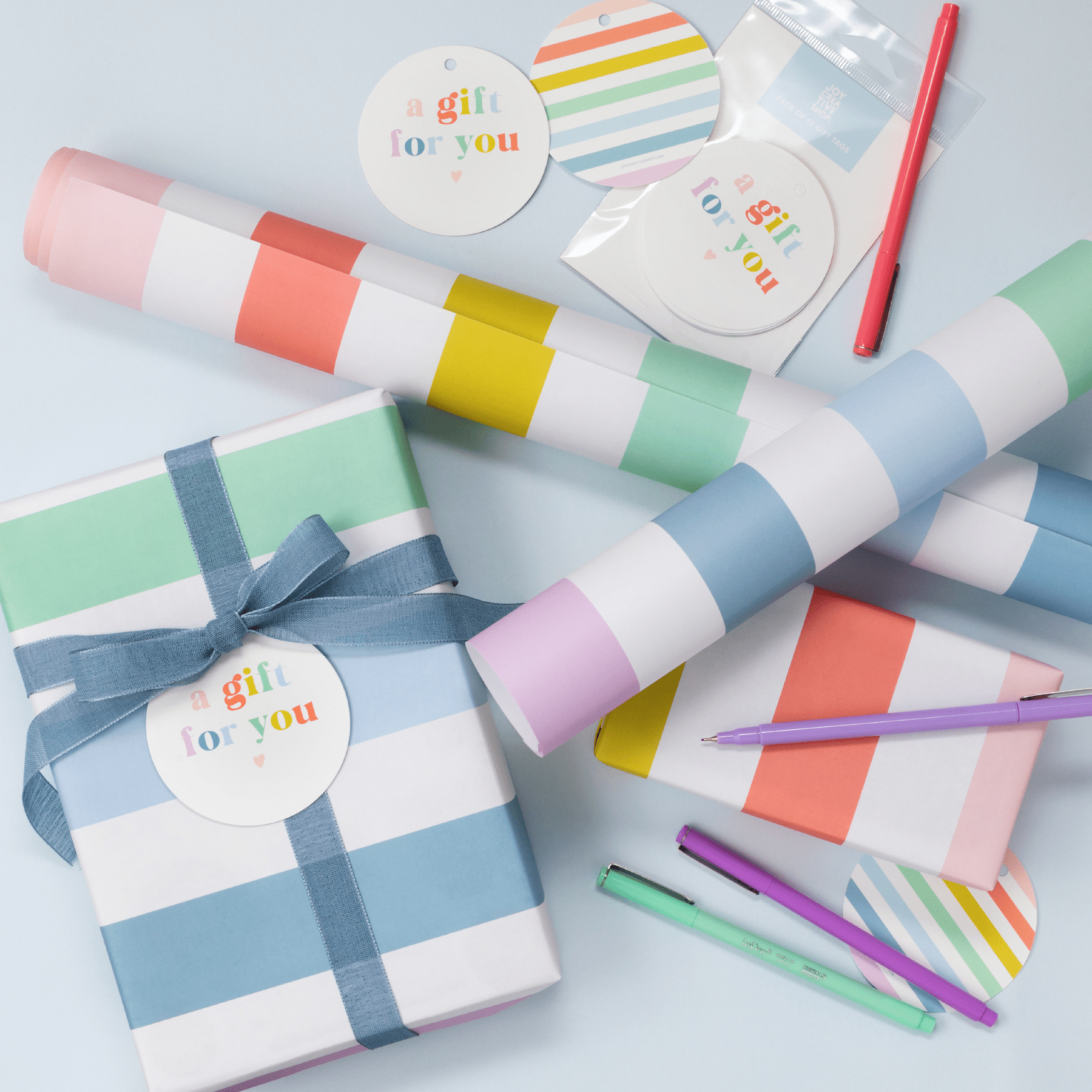 Pastel Stripe Wrapping Paper Sheets (Roll of 3) - bubblegum market