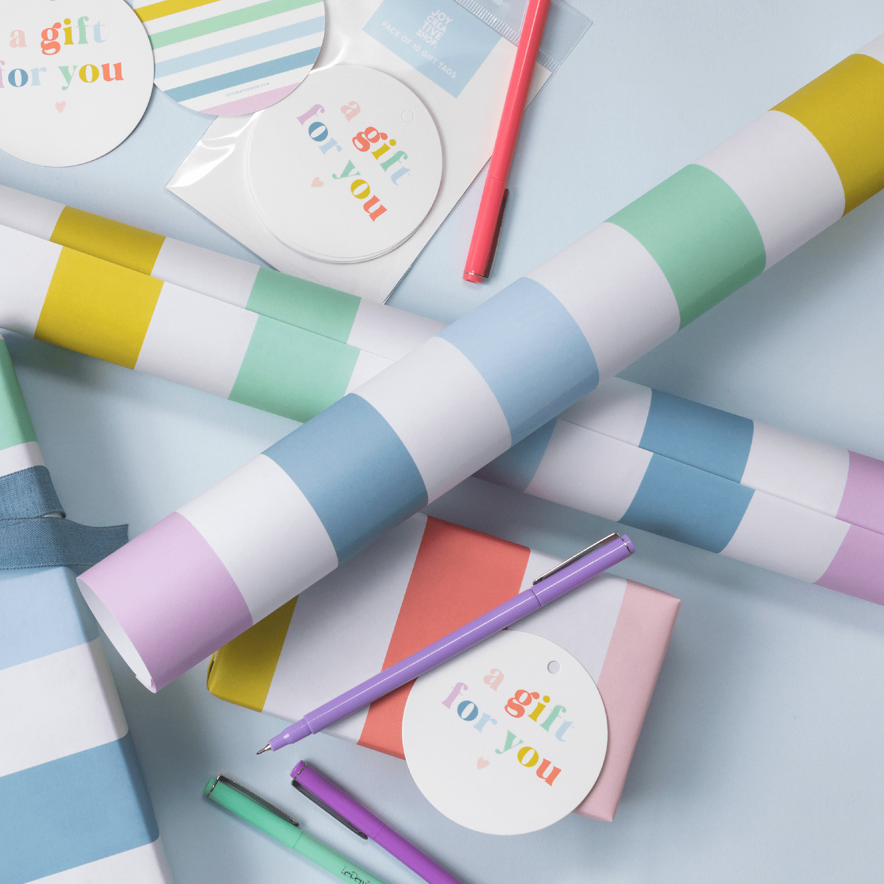 Pastel Stripe Wrapping Paper Sheets (Roll of 3) - bubblegum market