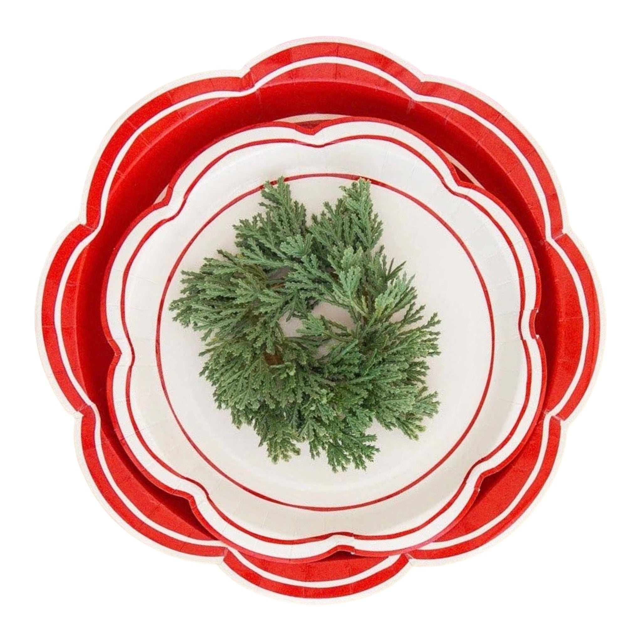 Pembroke Cream w/ Red Lines Scalloped Paper Plates 9" - bubblegum market
