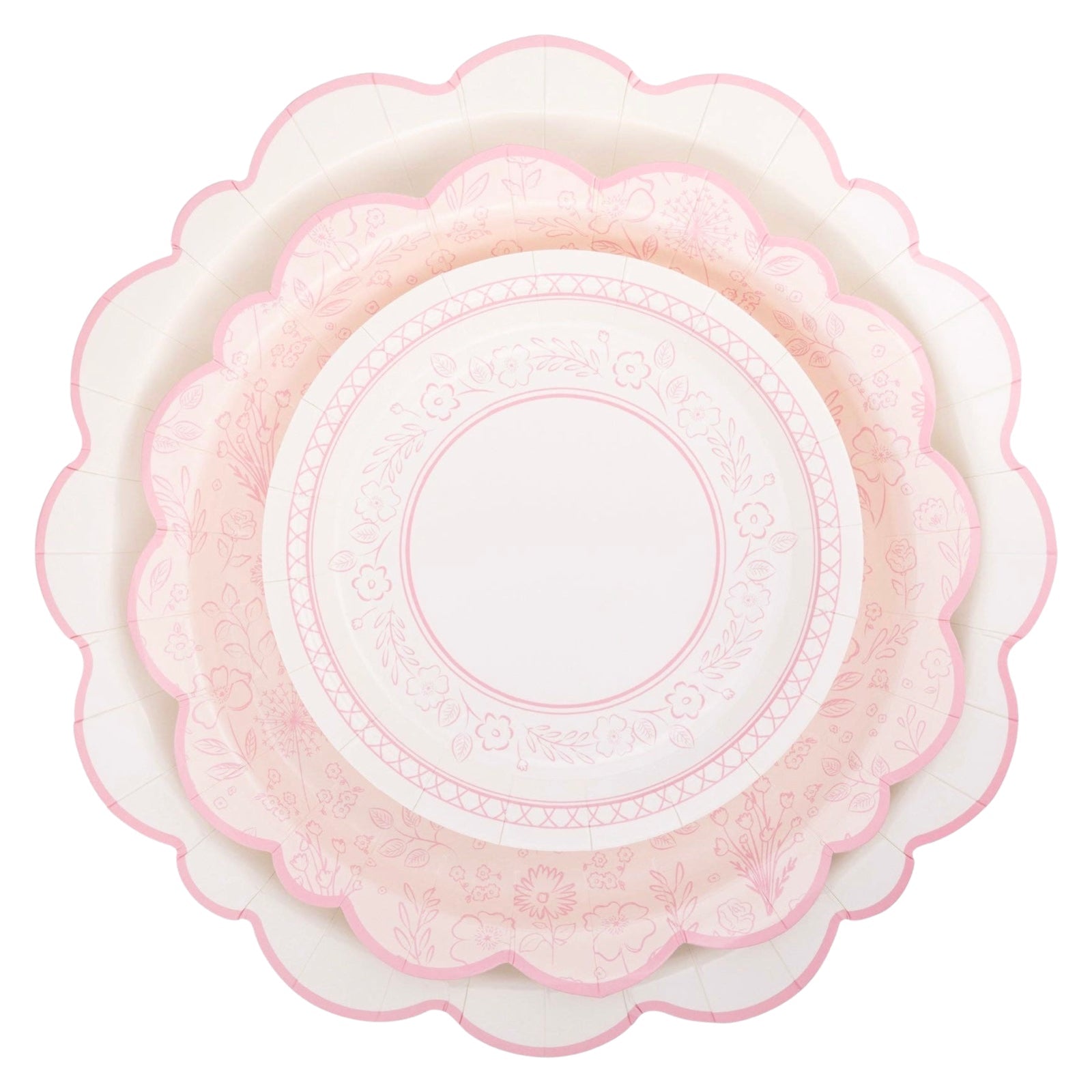 Pembroke Pink Edge Scalloped Paper Plates 12" - bubblegum market