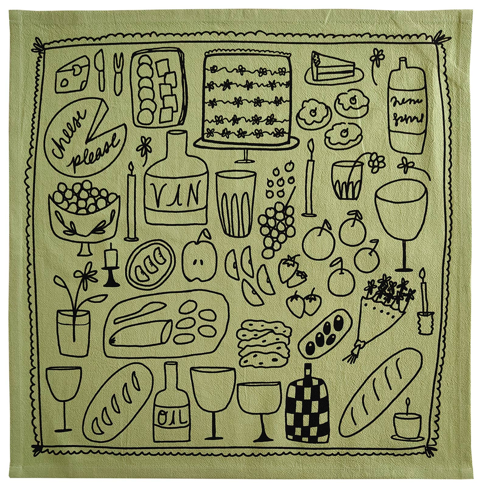 Picnic on Sage Green Tea Towel - bubblegum market