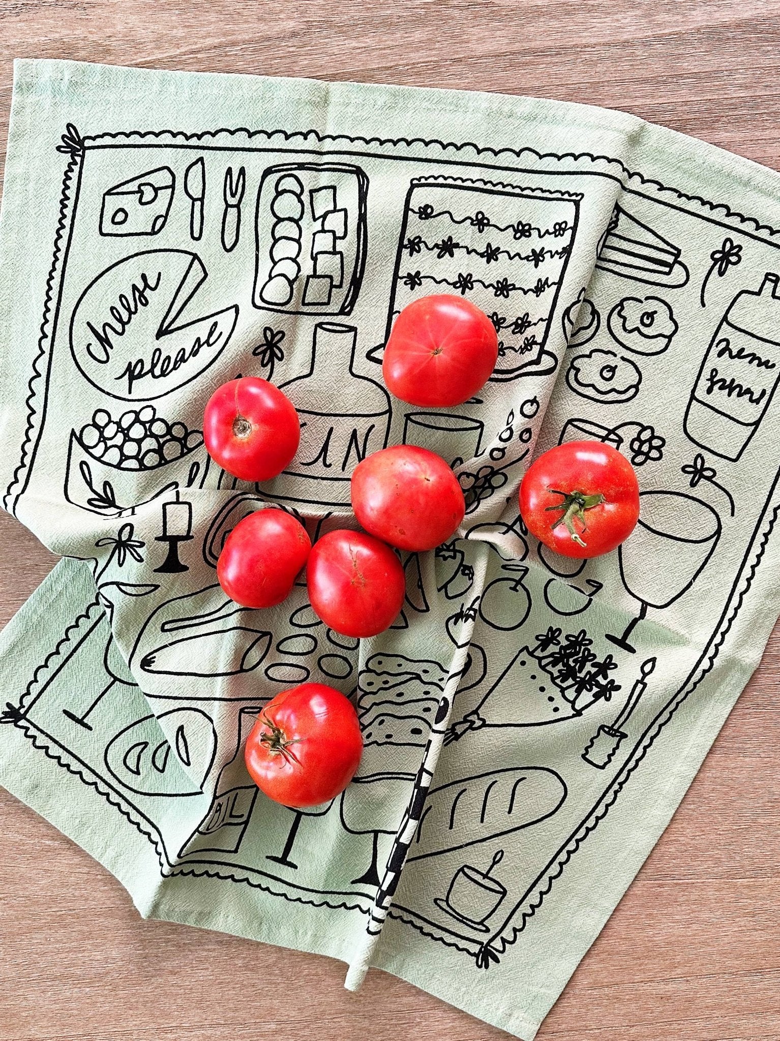 Picnic on Sage Green Tea Towel - bubblegum market