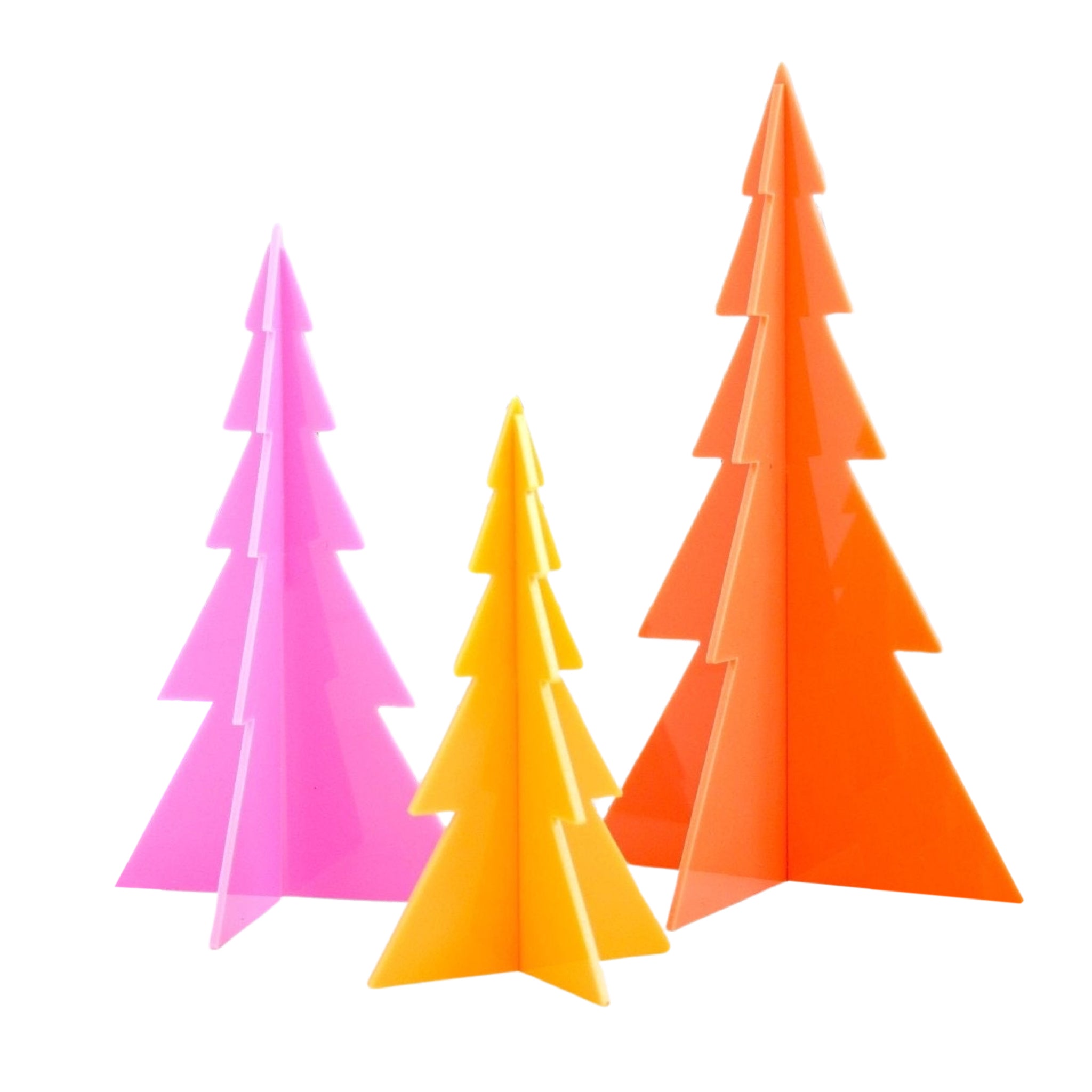 Pink, Coral & Golden Yellow Acrylic Christmas Trees Set - bubblegum market