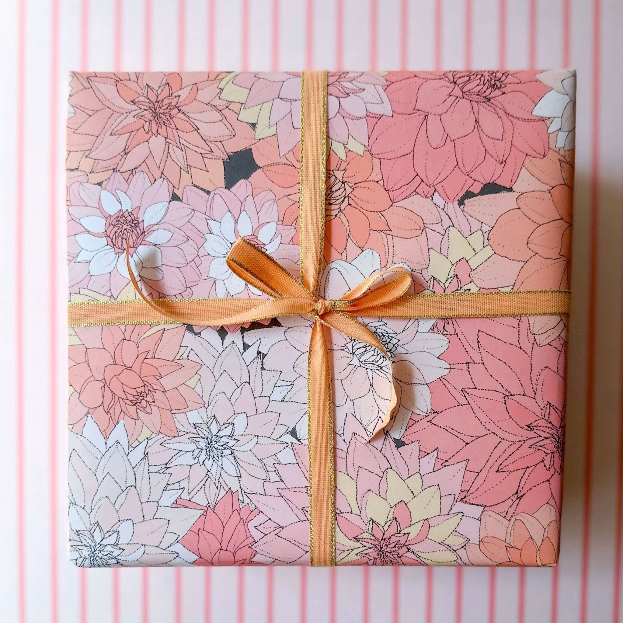 Pink Dahlias Wrapping Paper Sheets (Roll of 3) - bubblegum market