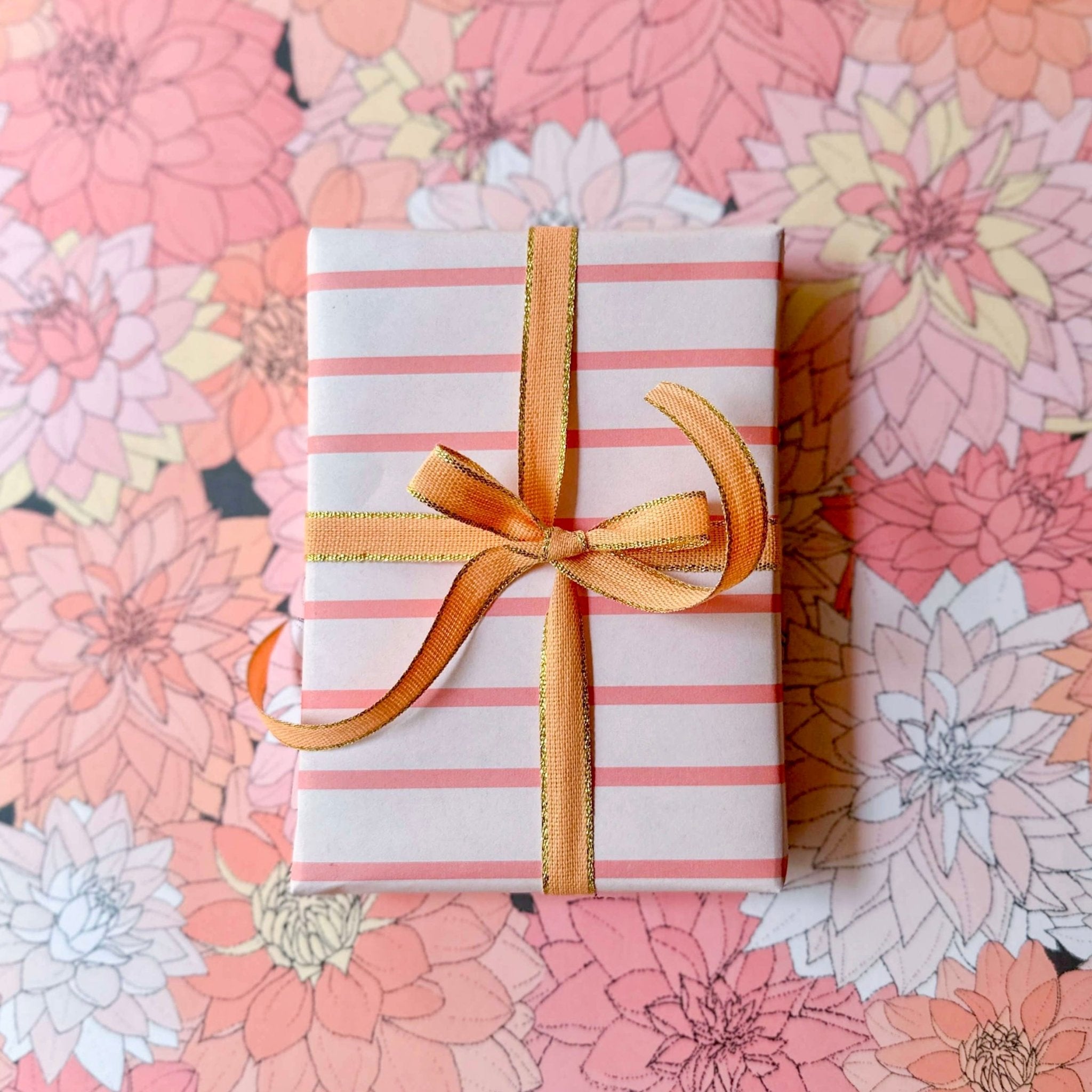 Pink Dahlias Wrapping Paper Sheets (Roll of 3) - bubblegum market