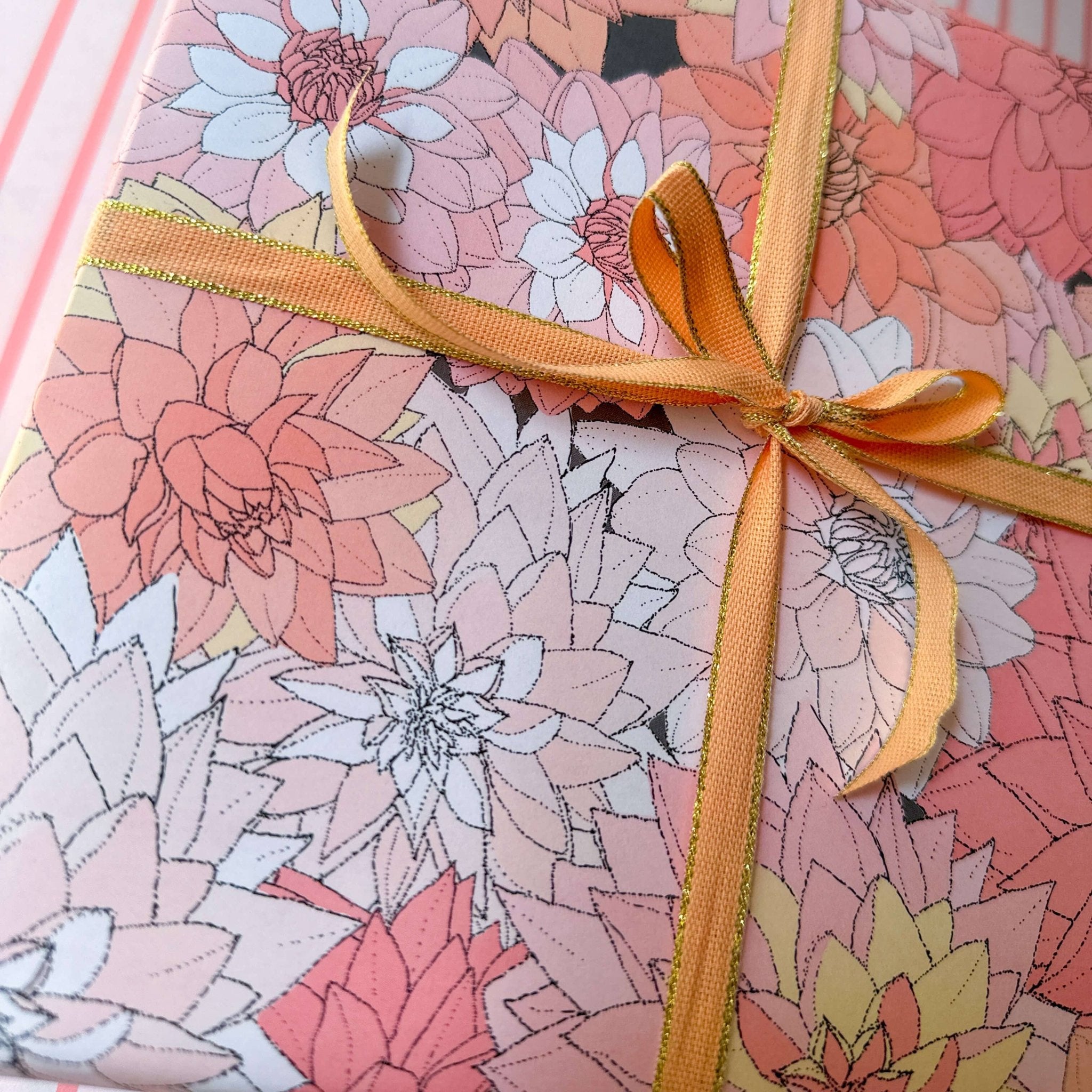 Pink Dahlias Wrapping Paper Sheets (Roll of 3) - bubblegum market