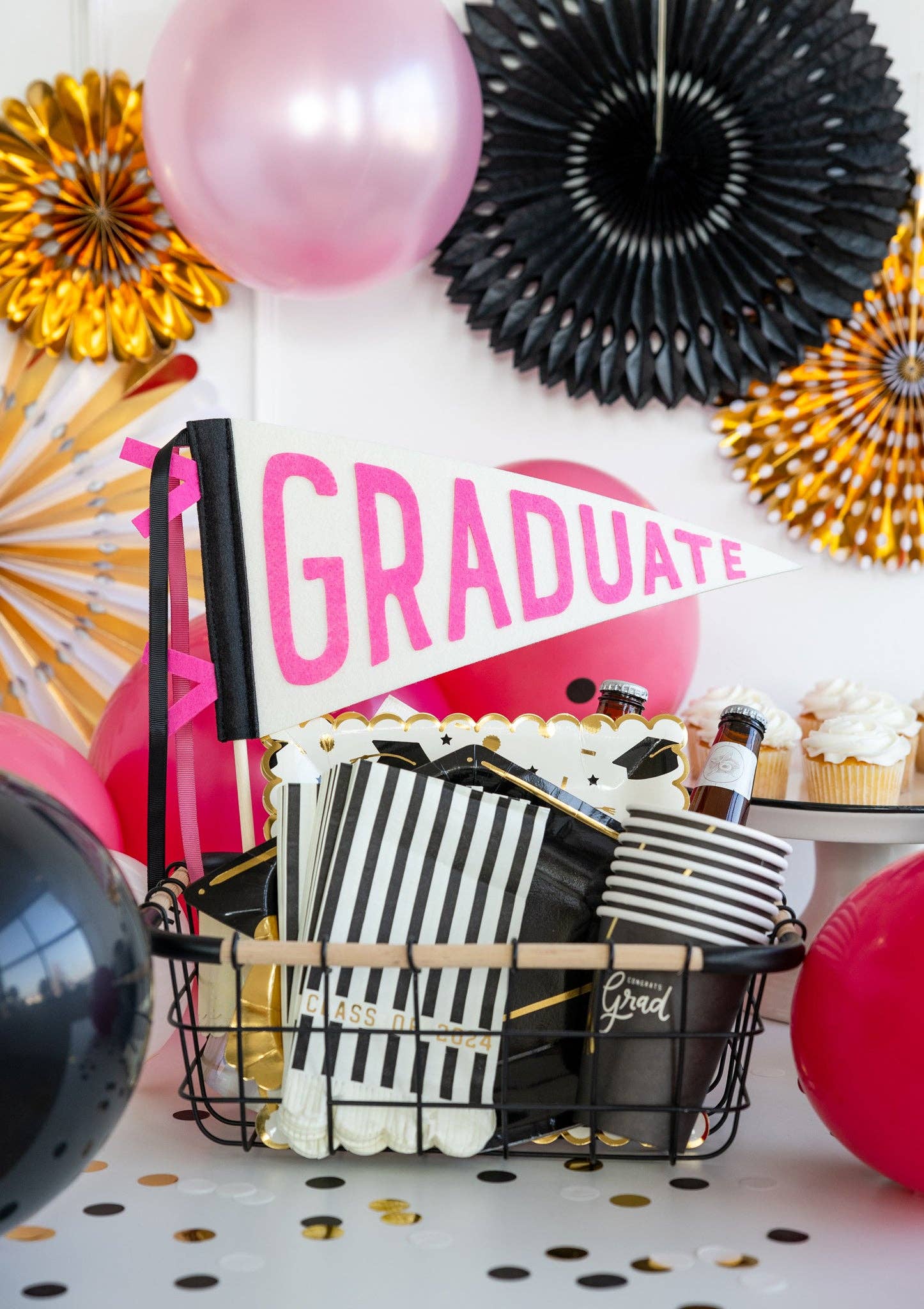 Pink Graduate Felt Pennant Banner - bubblegum market