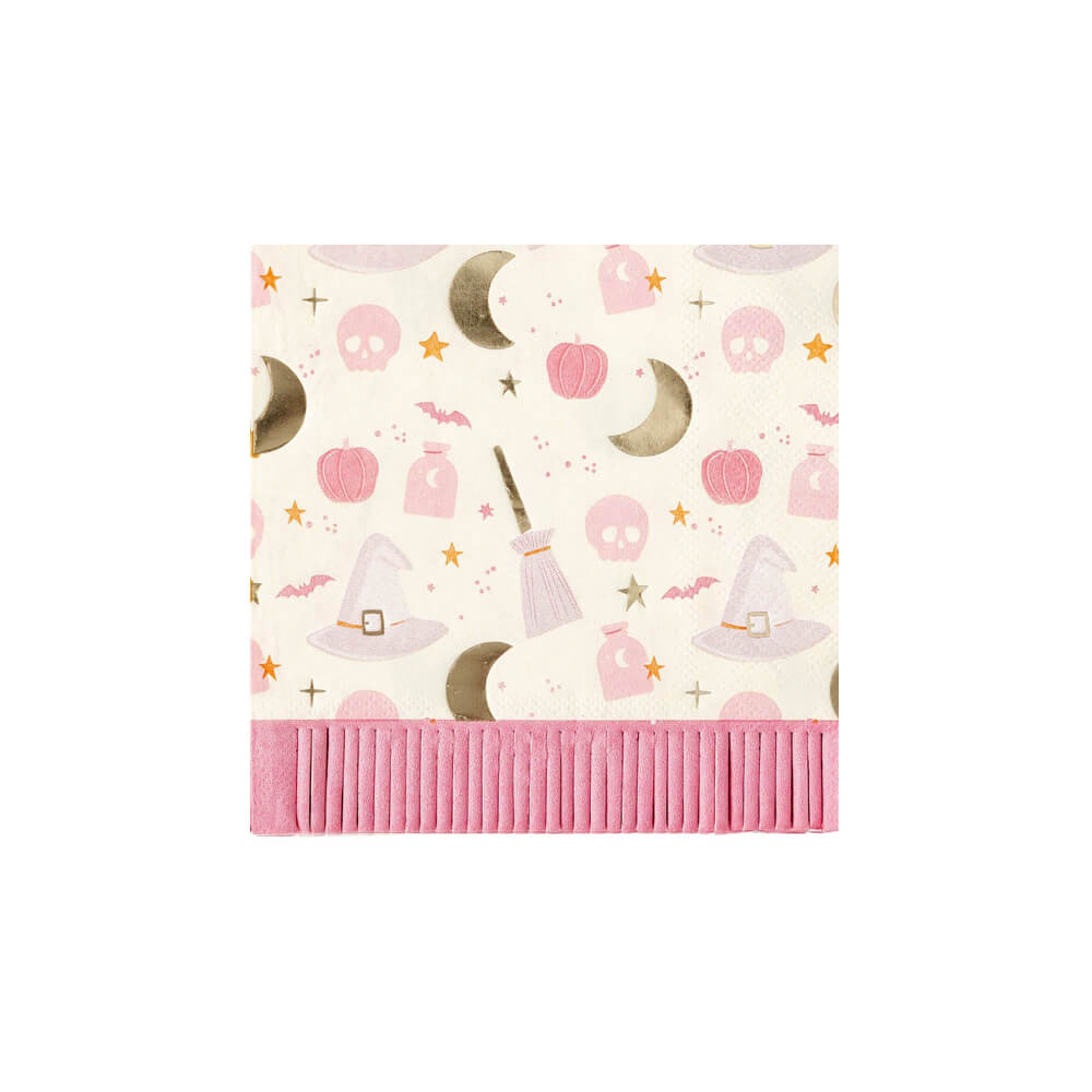 Pink Halloween Icons Fringe Cocktail Napkins - bubblegum market