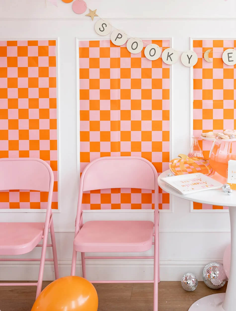 Pink & Orange Checkered Table Runner - bubblegum market