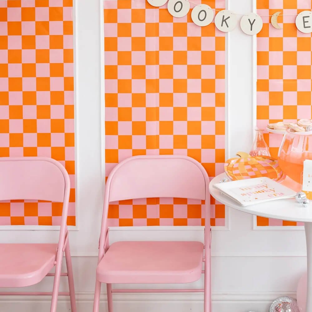 Pink & Orange Checkered Table Runner - bubblegum market