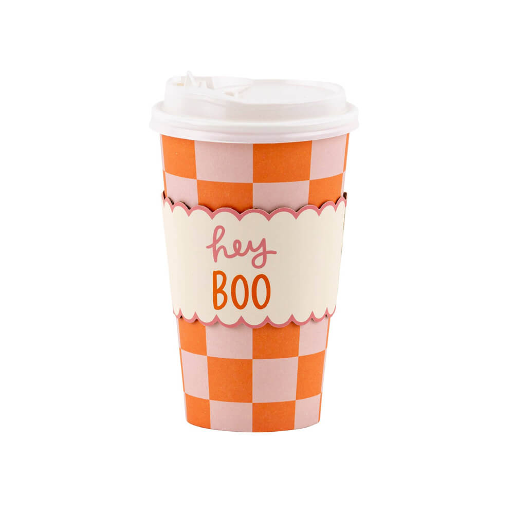 Pink & Orange Checks Halloween To - Go Cups - bubblegum market