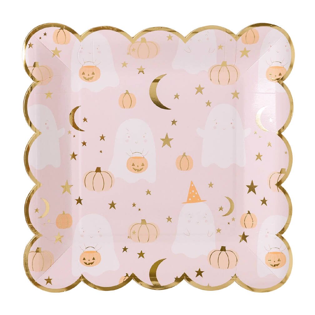Pink Trick - or Treat Ghost Scatter Plates 10" - bubblegum market