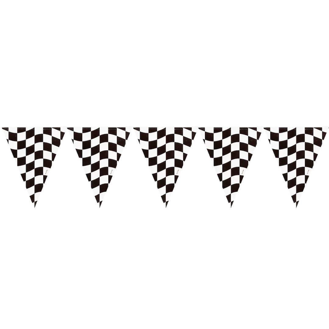 Race Car Party Black & White Checkered Racing Flag Pennant Banner - bubblegum market