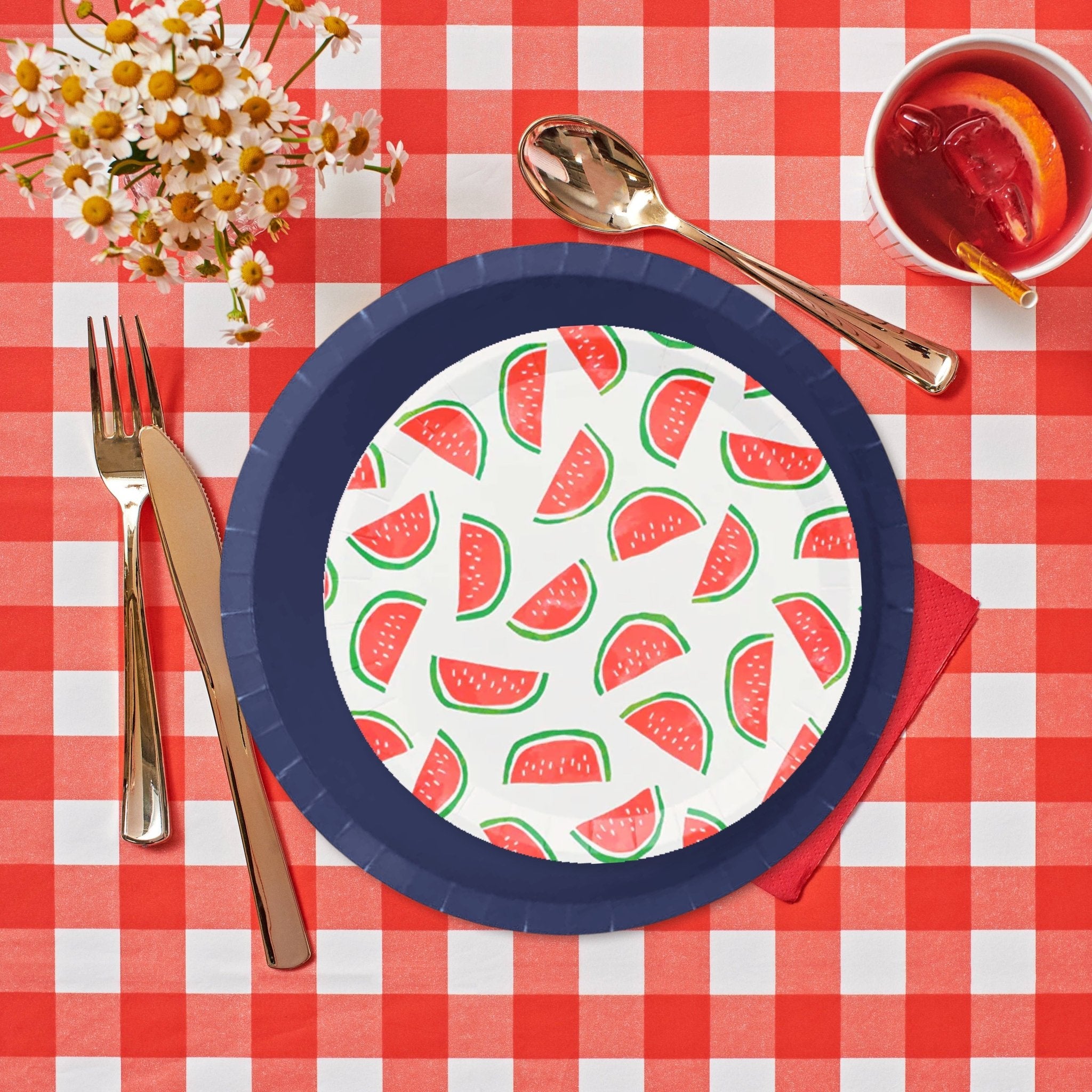 Red Gingham Paper Tablecloth - bubblegum market