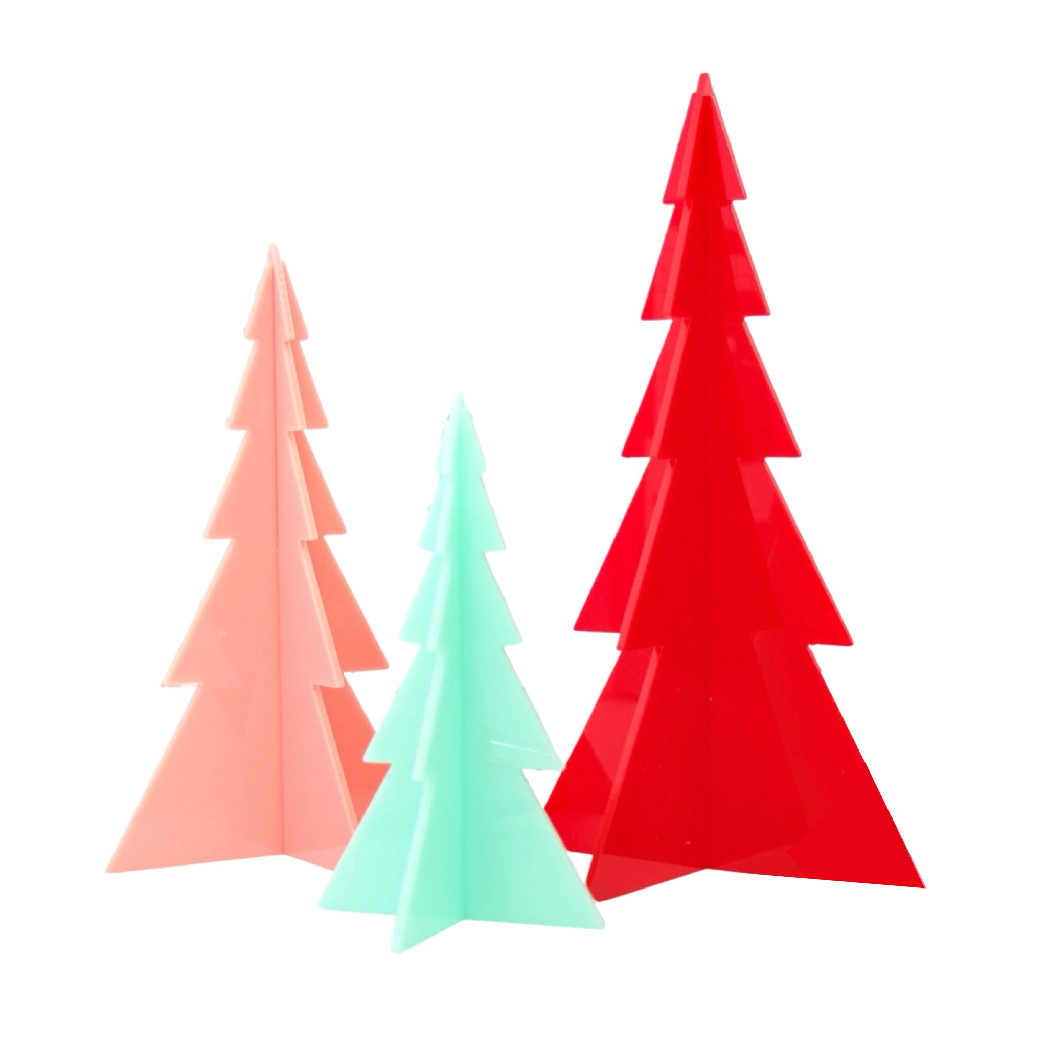 Red, Light Pink, and Mint Acrylic Christmas Trees Set - bubblegum market