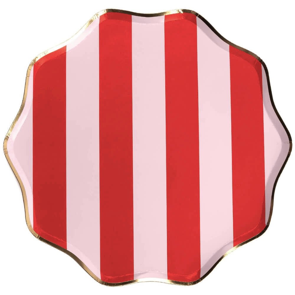 Red & Pink Holiday Stripes Paper Dinner Plates 10.5" - bubblegum market