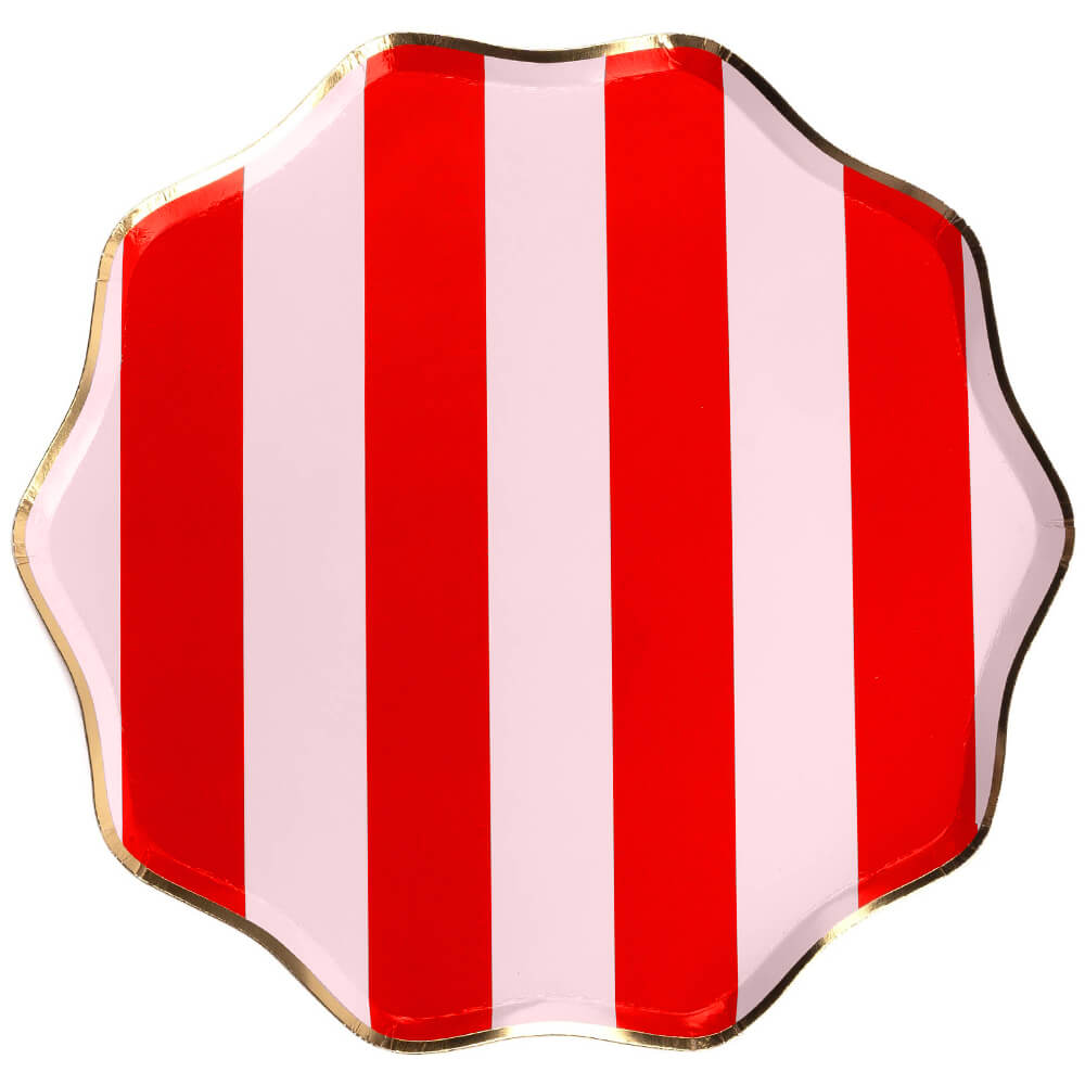 Red & Pink Holiday Stripes Paper Dinner Plates 10.5" - bubblegum market