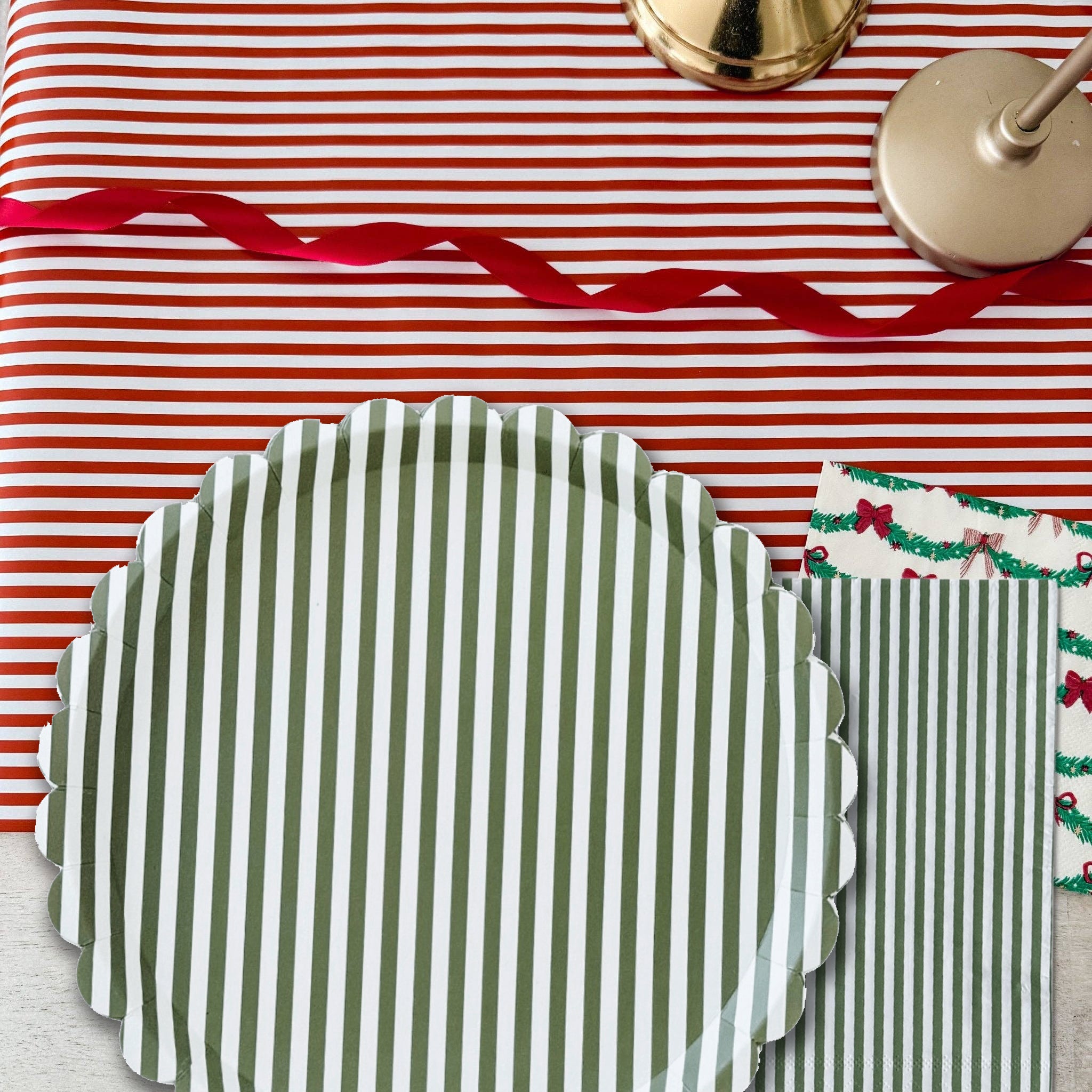 Red & White Candy Stripe Paper Table Runner - bubblegum market