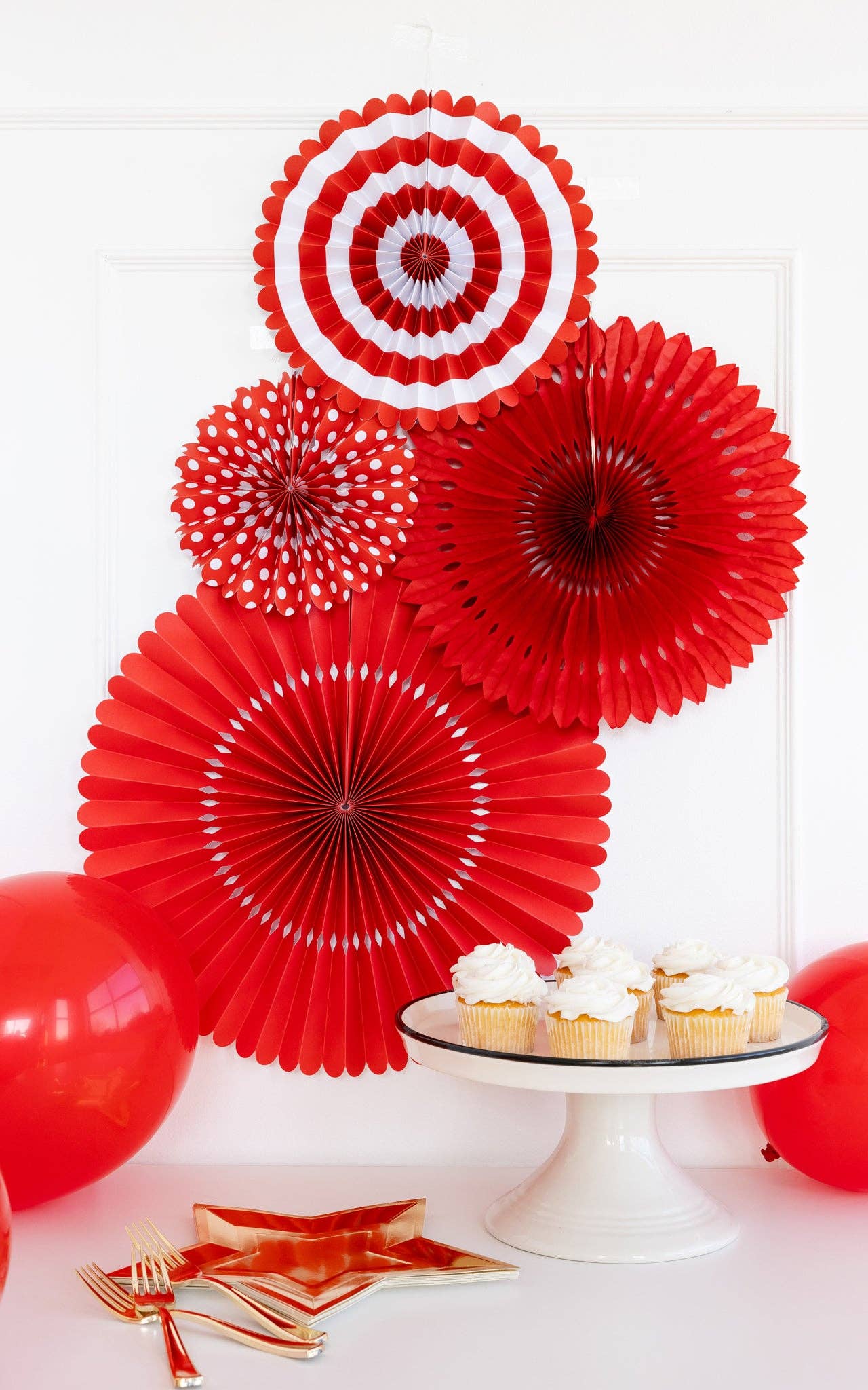 Red & White Decorative Party Fans - bubblegum market