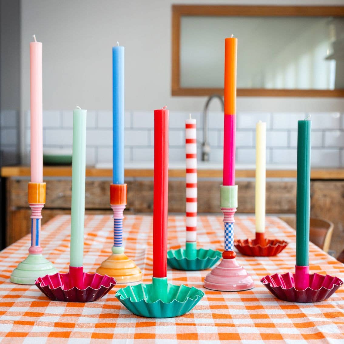 Red & White Stripe Taper Candles - bubblegum market