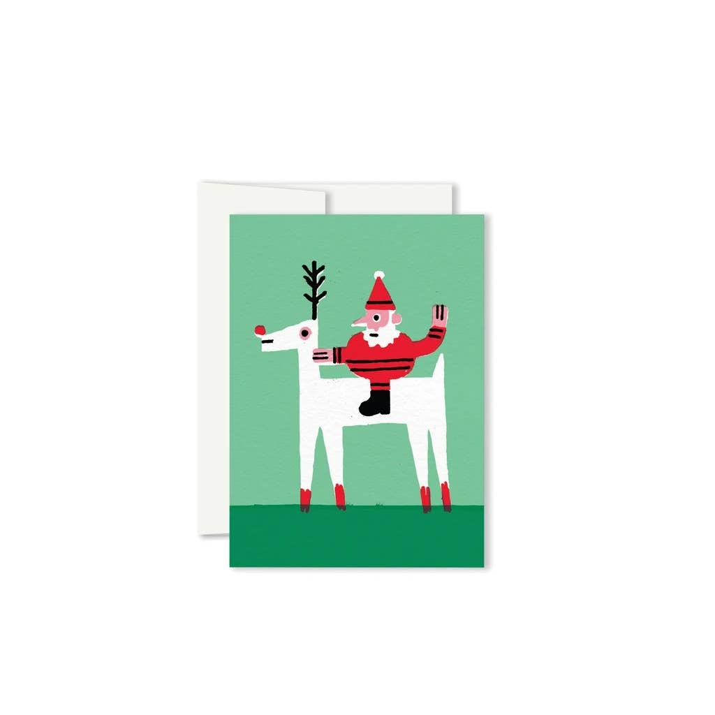 REINDEER SANTA Miniature Holiday Greeting Card - bubblegum market