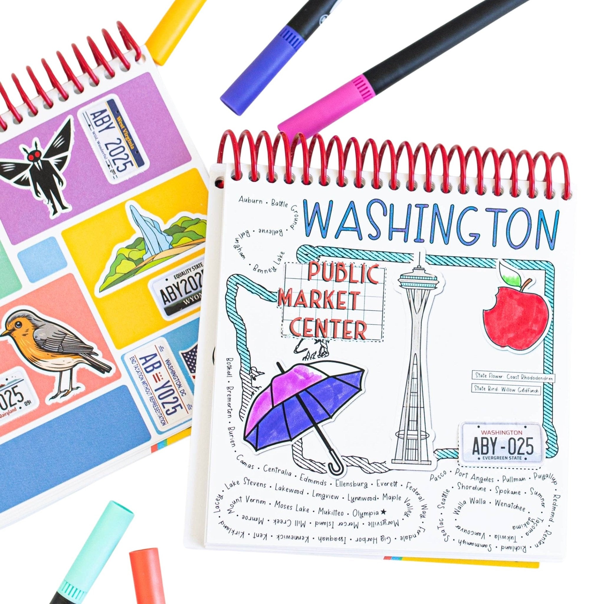Roadtrip Trinkets Deluxe Spiral Coloring Book with Stickers - bubblegum market