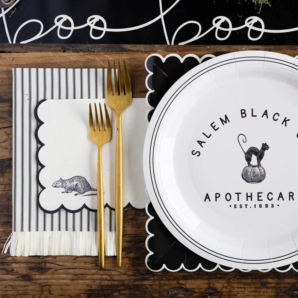 Salem Apothecary Black Ticking Fringe Dinner Napkins - bubblegum market
