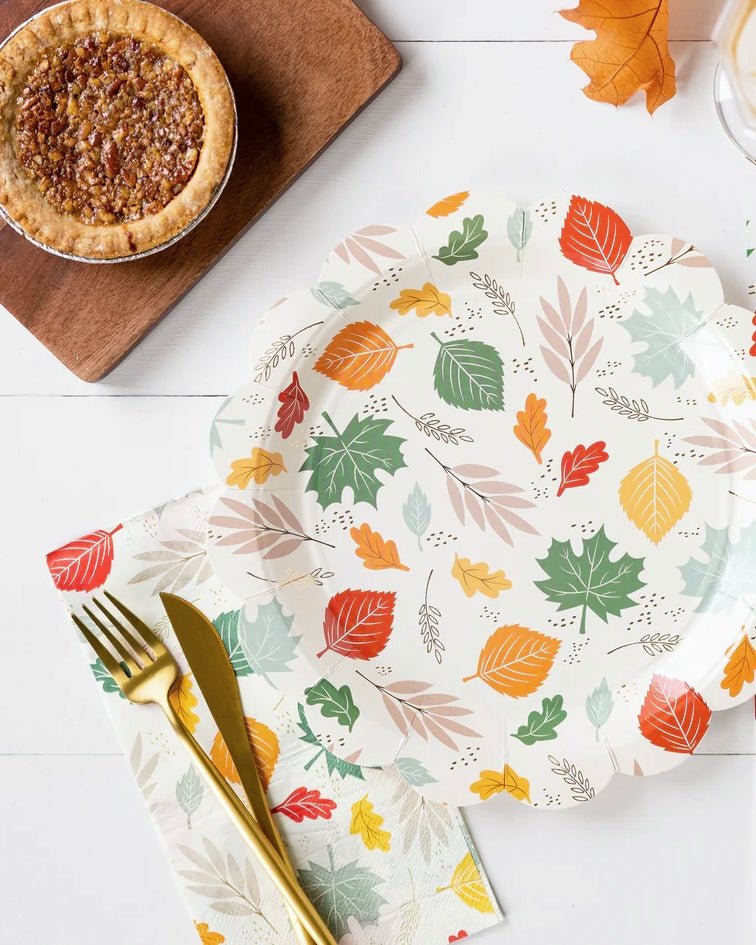 Scattered Leaves Paper Plates 9" - bubblegum market