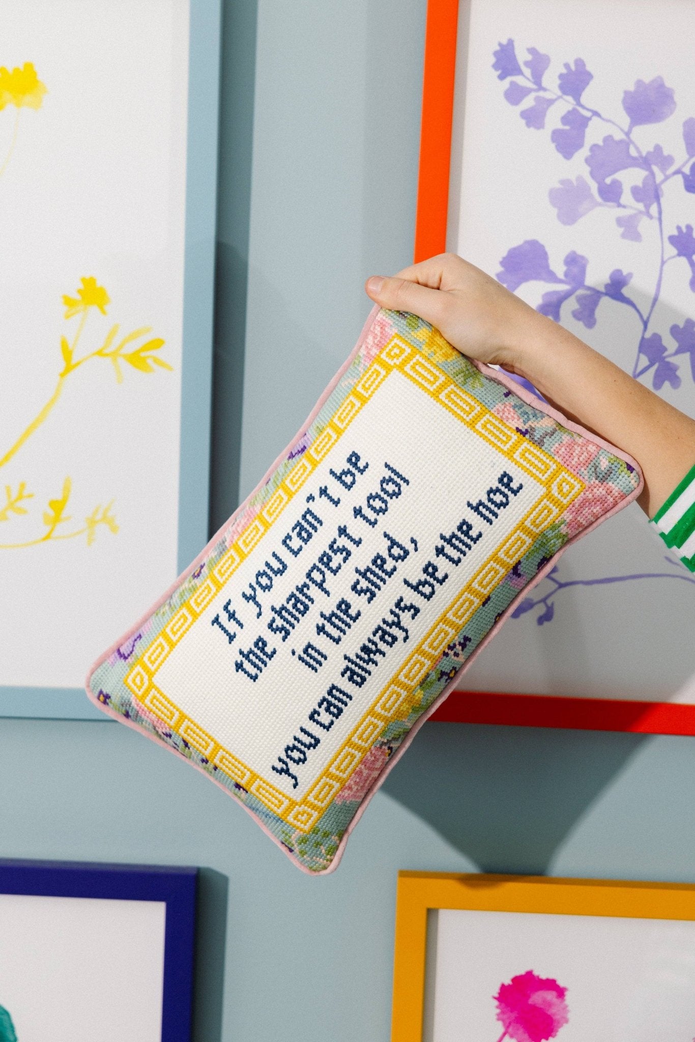 SHARPEST TOOL Needlepoint Pillow - bubblegum market