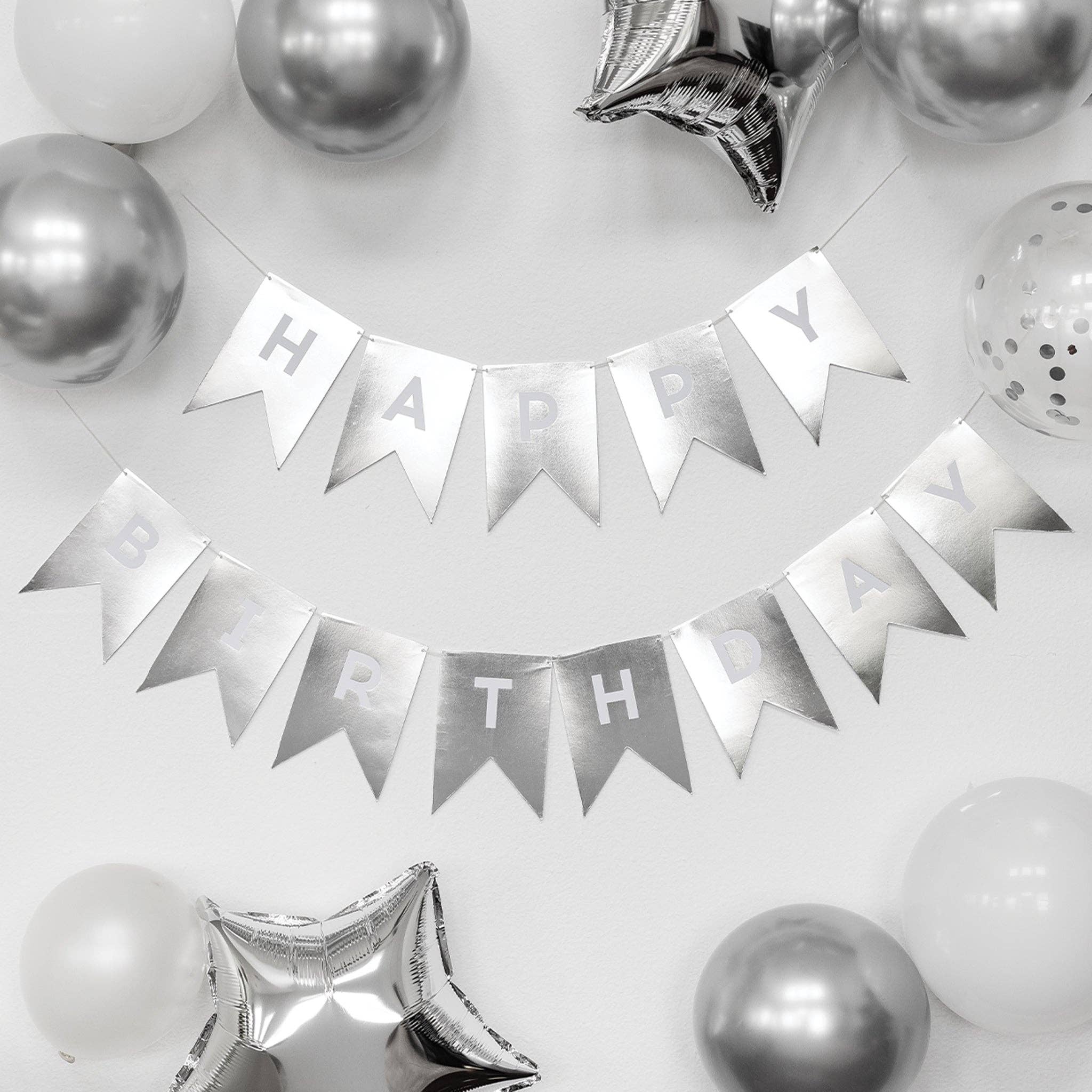 Silver Foil "HAPPY BIRTHDAY" Word Banner - bubblegum market
