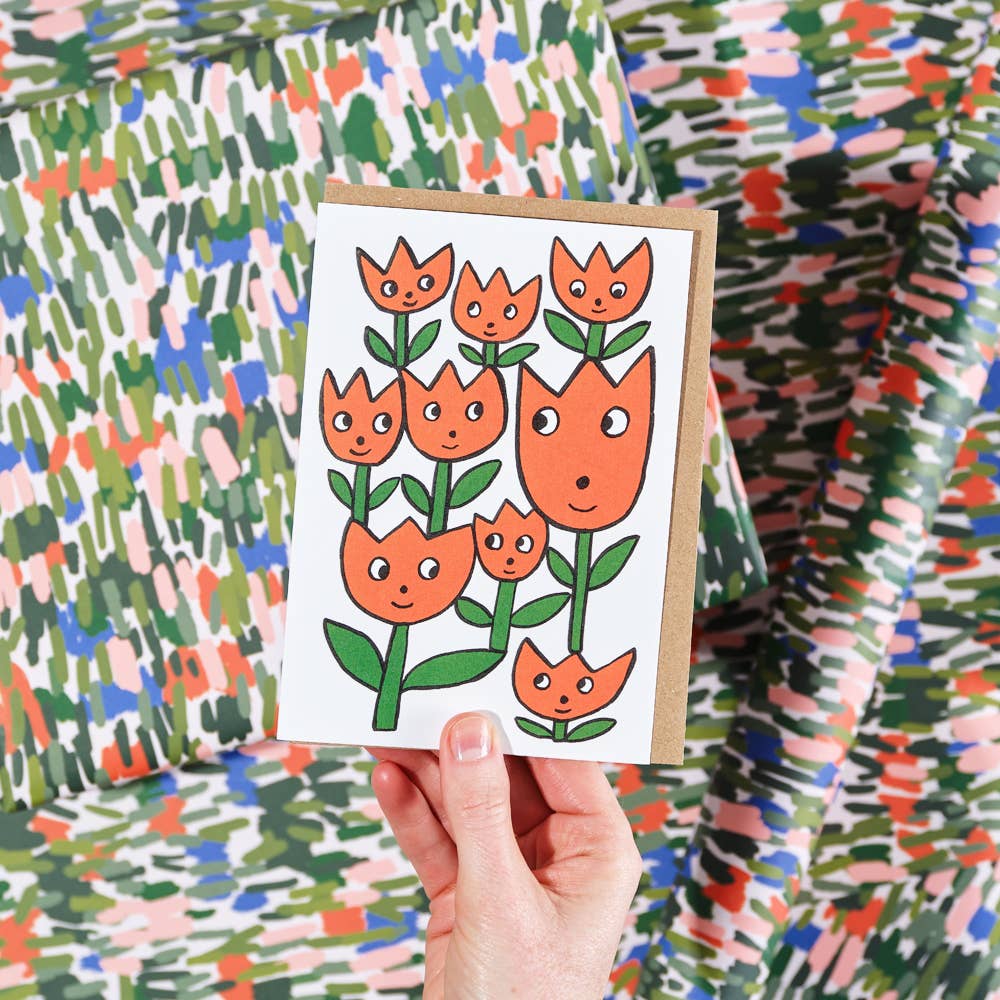 'Smiling Flowers' Embossed Greeting Card - bubblegum market