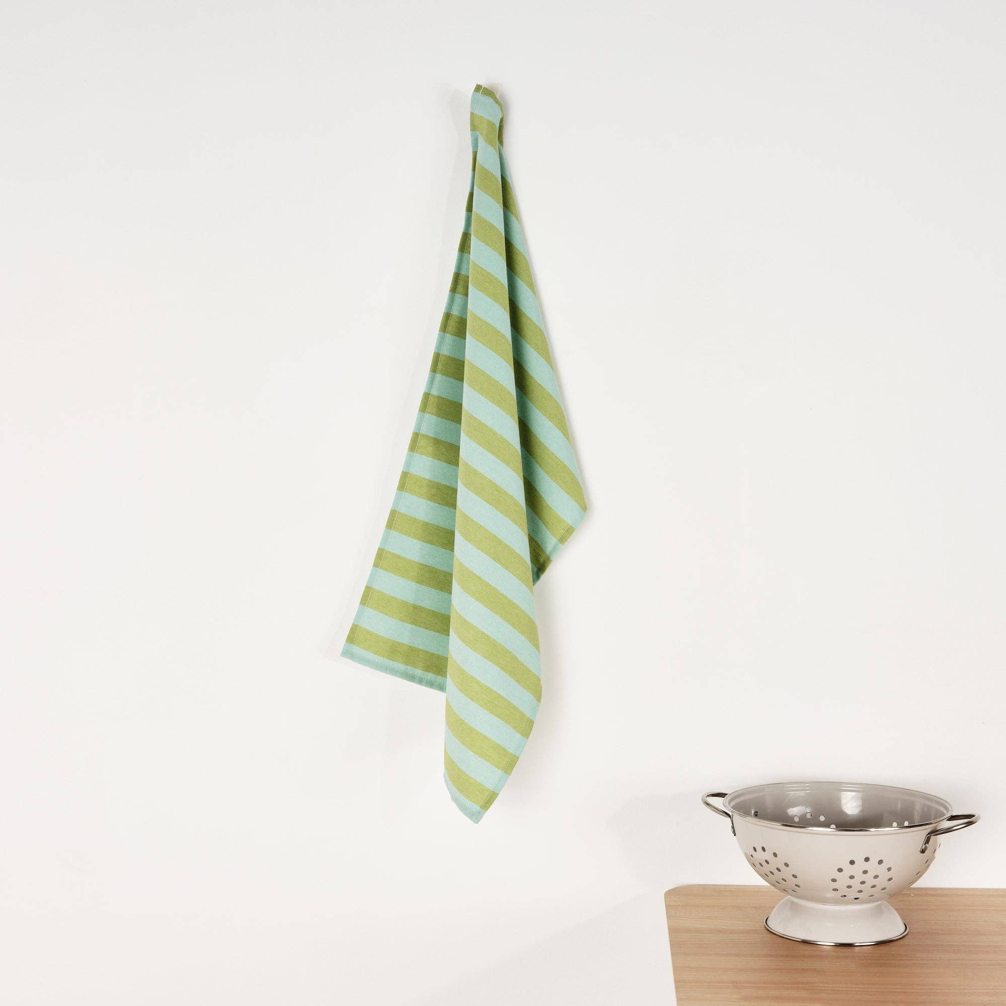 Spring Green / Aqua Striped Kitchen Towel - bubblegum market