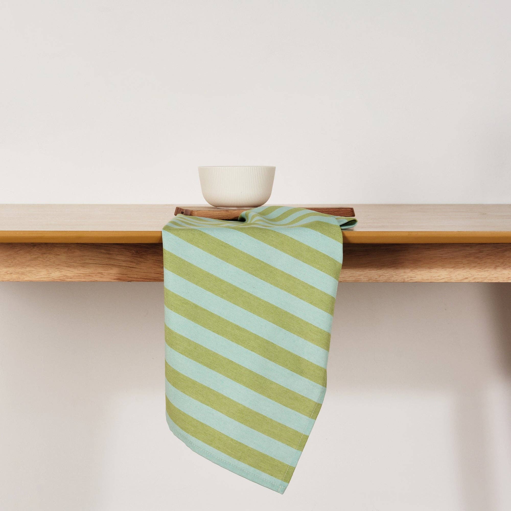 Spring Green / Aqua Striped Kitchen Towel - bubblegum market
