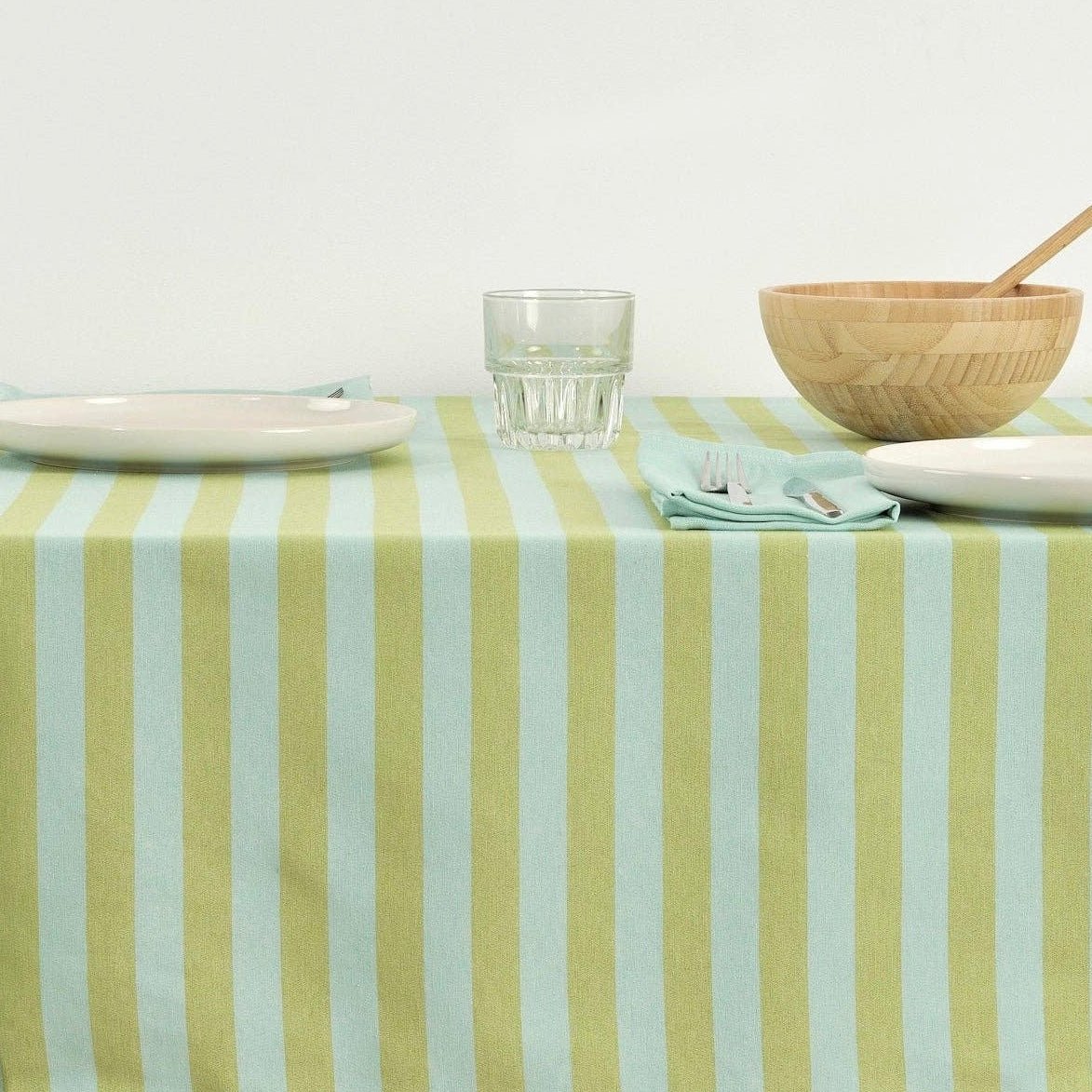 Spring Green / Aqua Striped Tablecloth 118" - bubblegum market