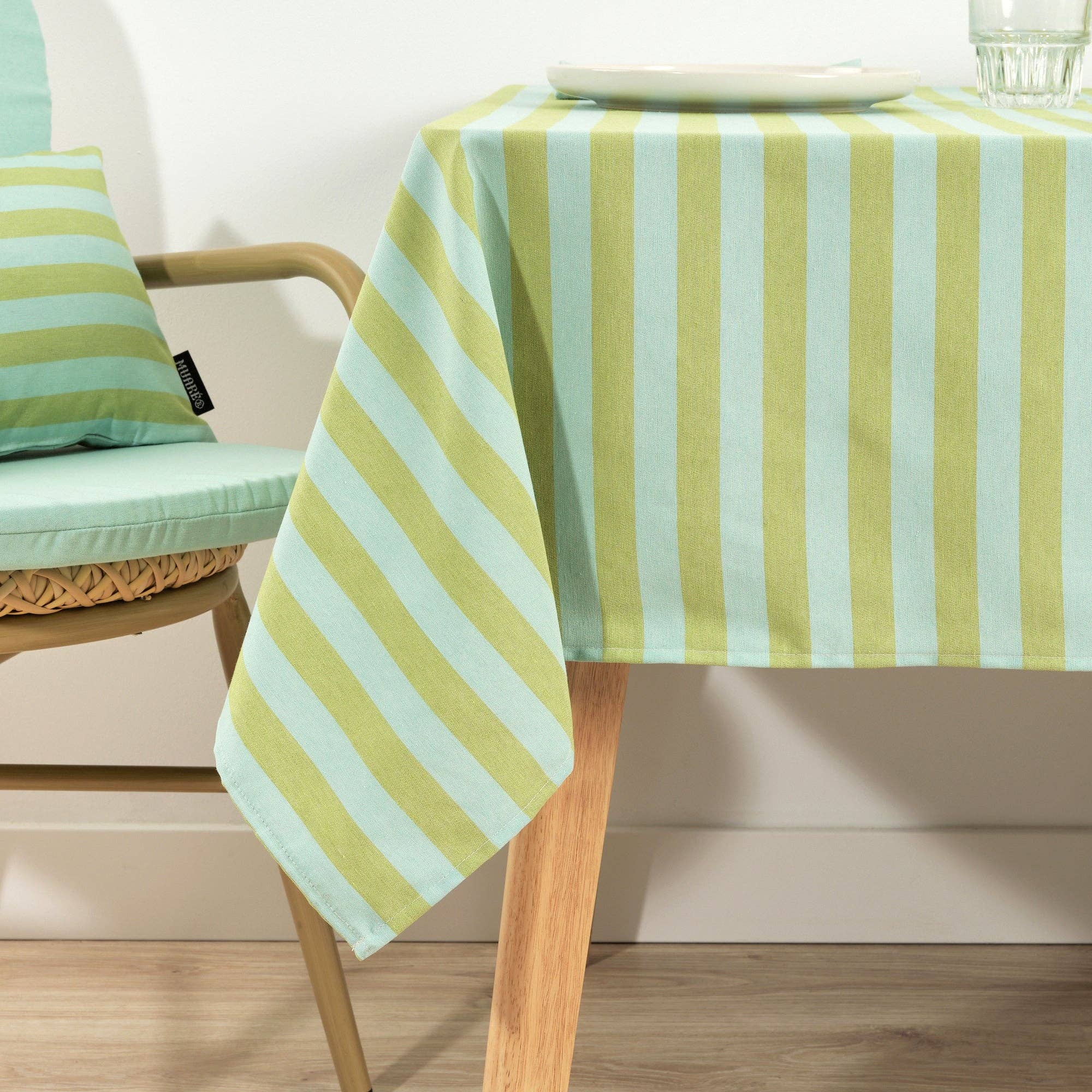 Spring Green / Aqua Striped Tablecloth 118" - bubblegum market