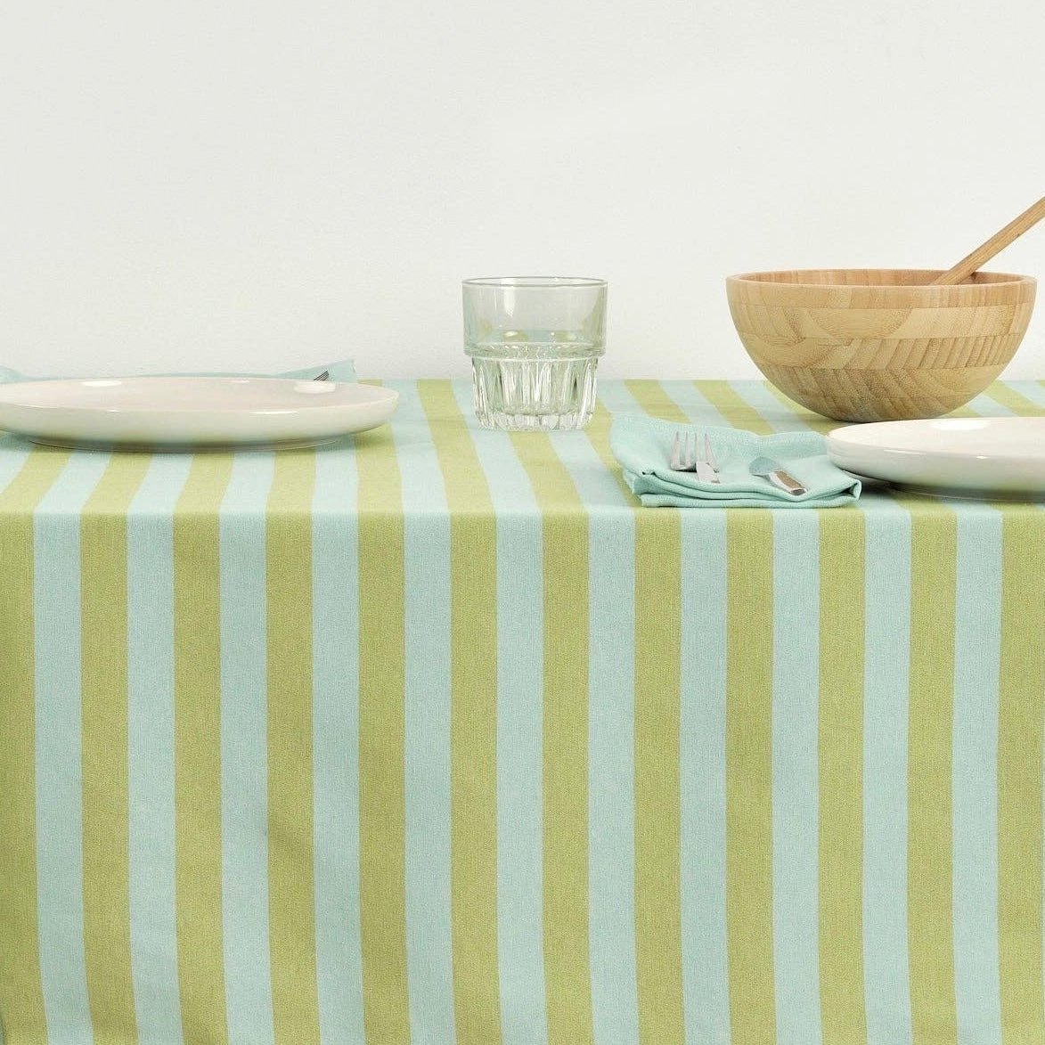 Spring Green / Aqua Striped Tablecloth 63 x 78" - bubblegum market