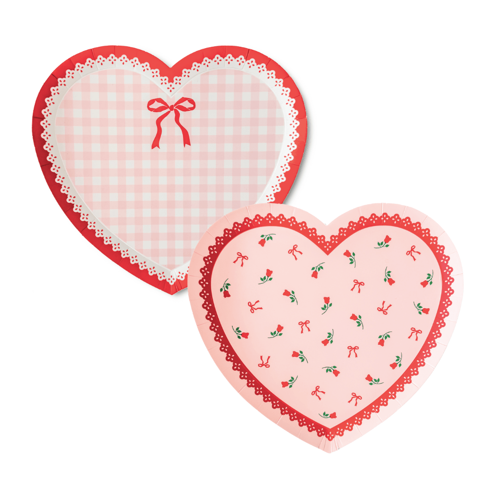 Sweet Gingham Heart Shaped Party Plates 8" - bubblegum market