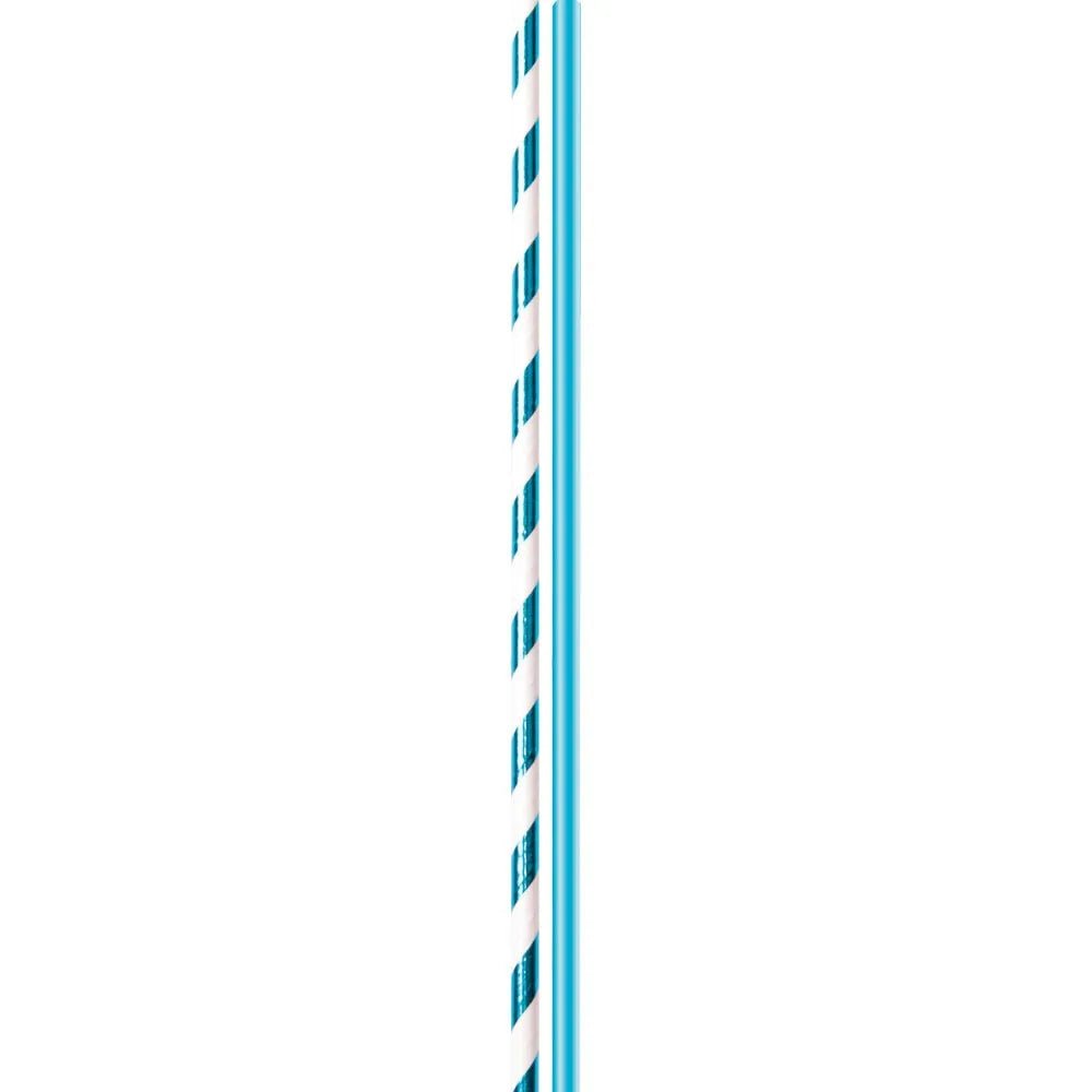 Teal Foil Solid & Stripes Paper Party Straws - bubblegum market