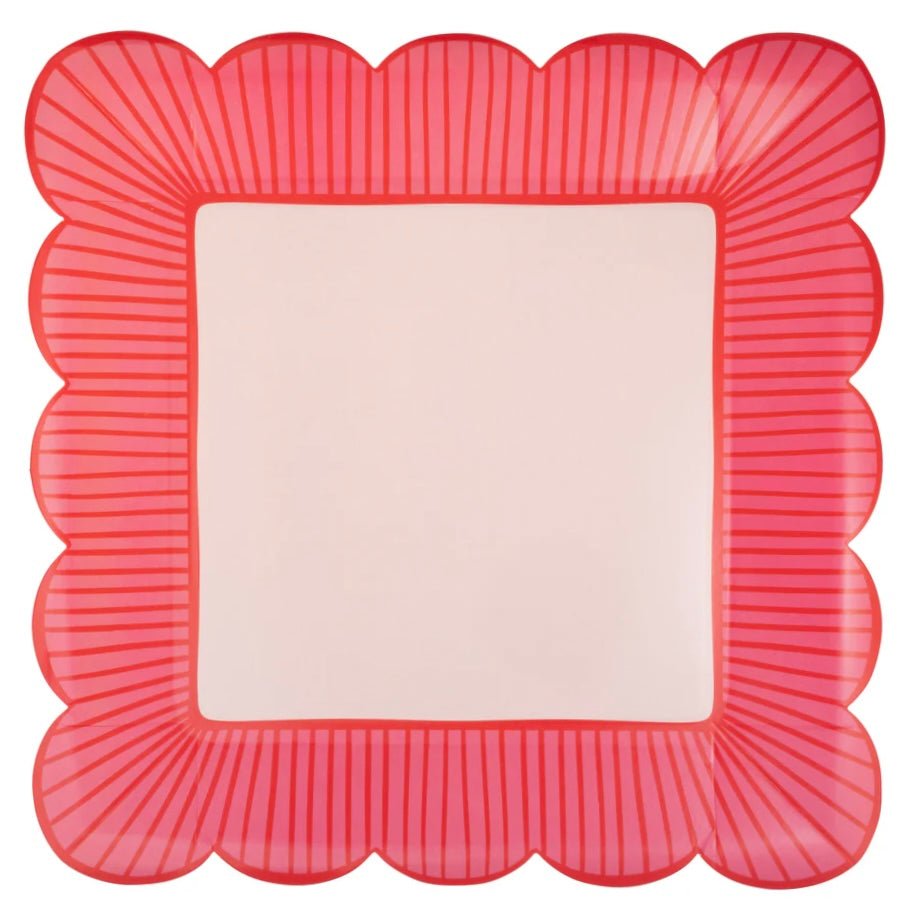 Tied Bow Striped Edge Scalloped Square Plates 10" - bubblegum market