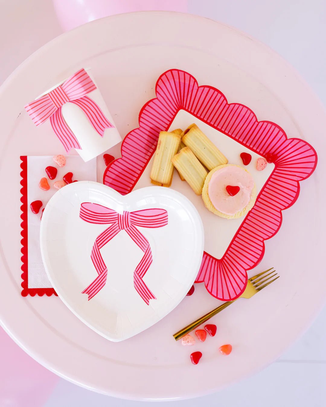 Tied Bow Striped Edge Scalloped Square Plates 10" - bubblegum market